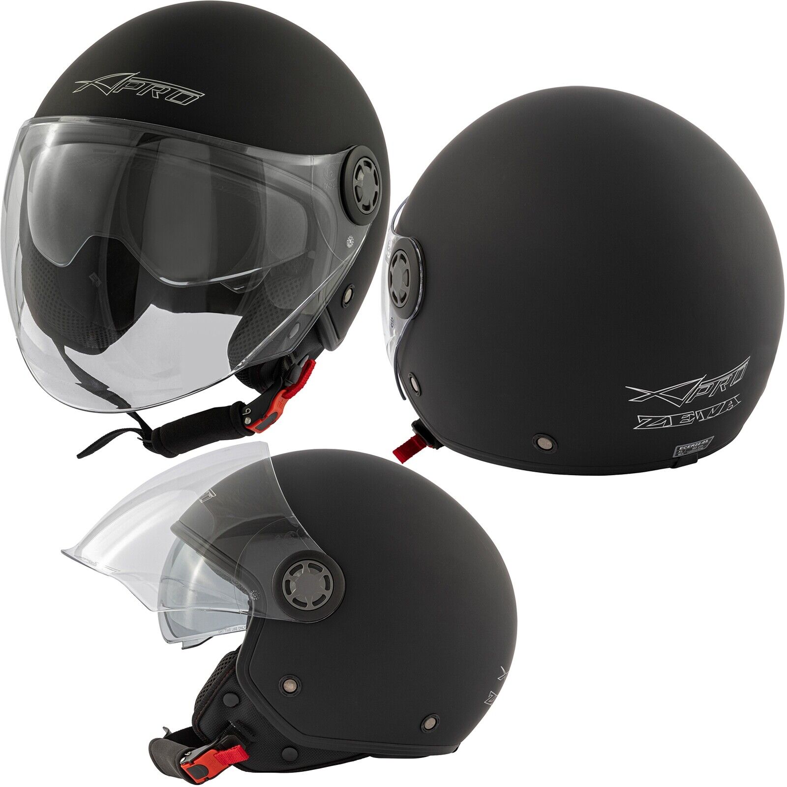Helmet Moto Jet Clear Long Visor Sunvisor Scooter Approved ECE2205 Matt Black M