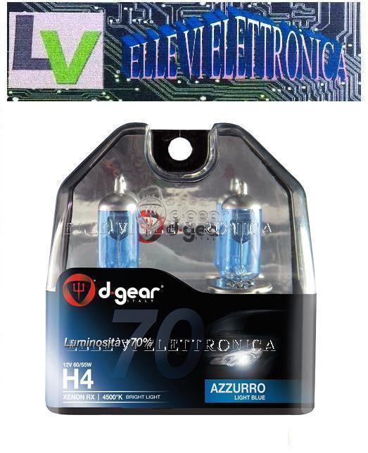 4-11 D-GEAR Coppia Lampade Auto Moto Effetto Xenon Attacco H4 RX +70% 12V 4500 K