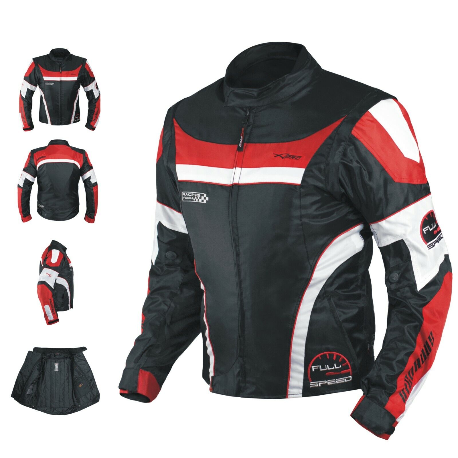 Mens Waterproof Textile Winter Motorcycle Motorbike Nylon Fabric Jacket Red 3XL