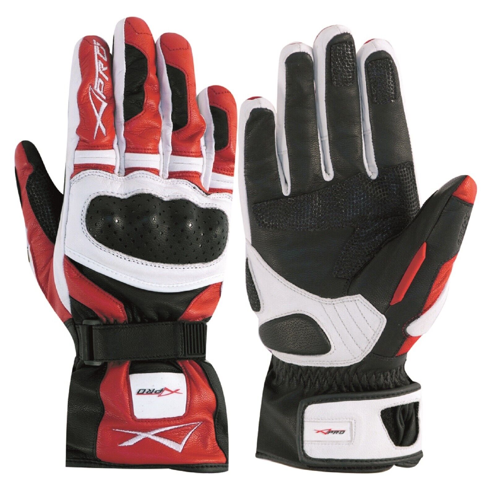 Protective Touring Racing Leather Motorcycle Motorbike Gloves White Red XL