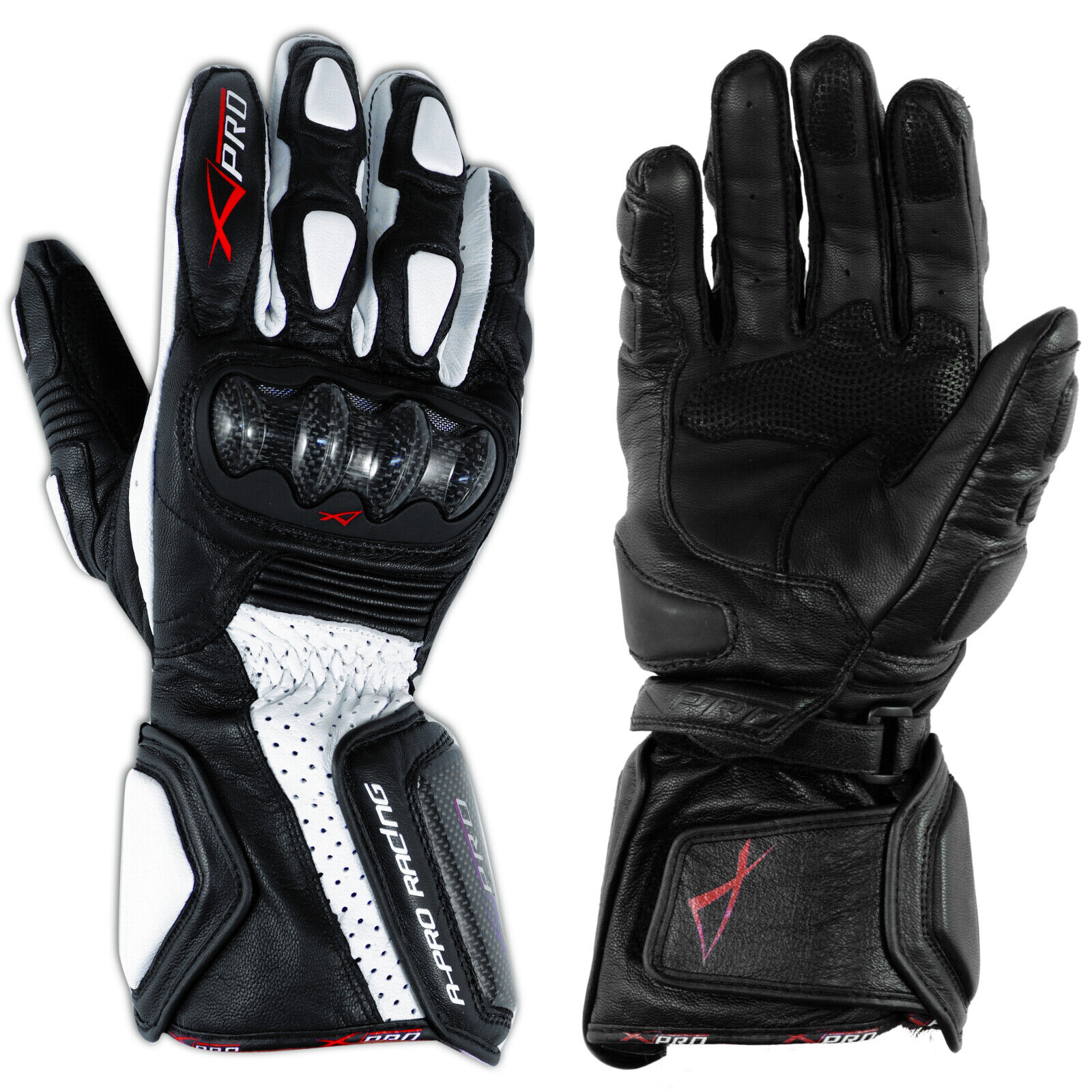 Motorcycle Motorbike Racing Sports Leather Riding Gloves Protection White 3XL