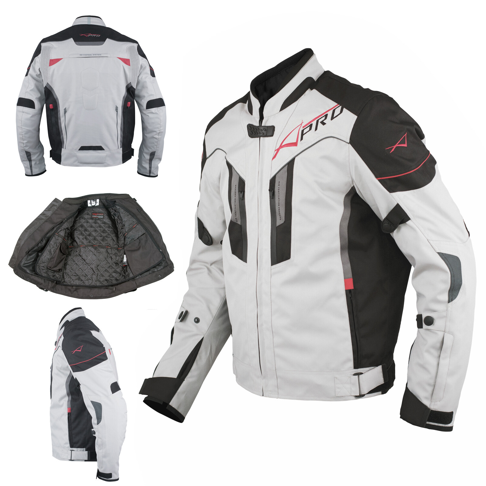 Motorcycle Textile Sport Jacket Reflective Armour CE Motorbike Grey M