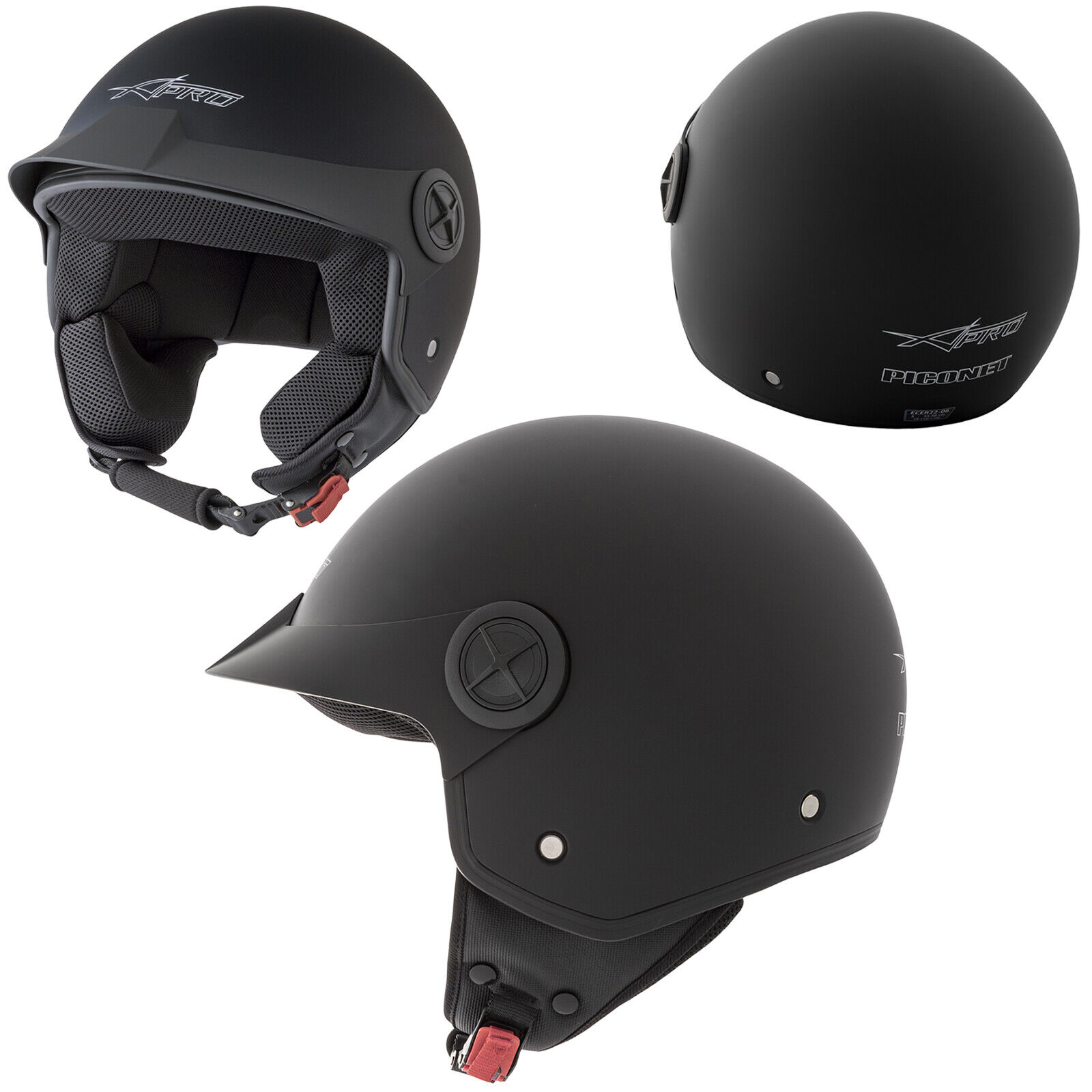 Peak Open Face Helmet Lid Motorbike Jet Scooter Quad A-Pro Black Matte XS