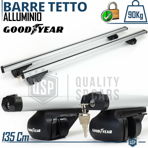 Barre Portatutto Auto ALLUMINIO ORIGINALI GoodYear CARICO 90KG Antifurto 135CM