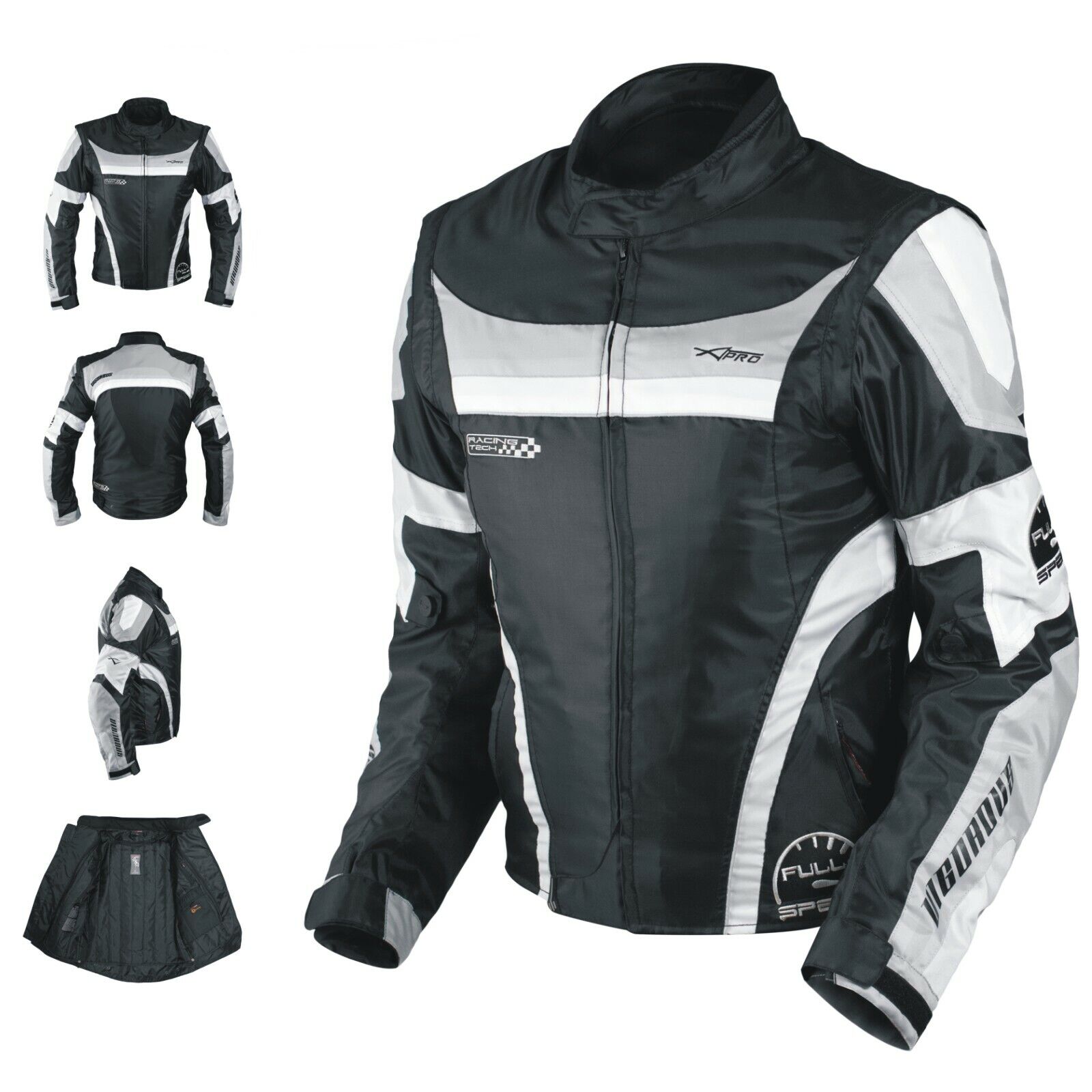 Mens Waterproof Textile Motorcycle Motorbike Cordura Fabric Jacket Grey 3XL