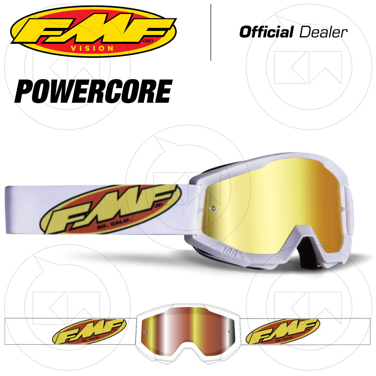 MASCHERA FMF POWERCORE CORE WHITE OCCHIALI MOTO CROSS ENDURO LENTE ROSSA