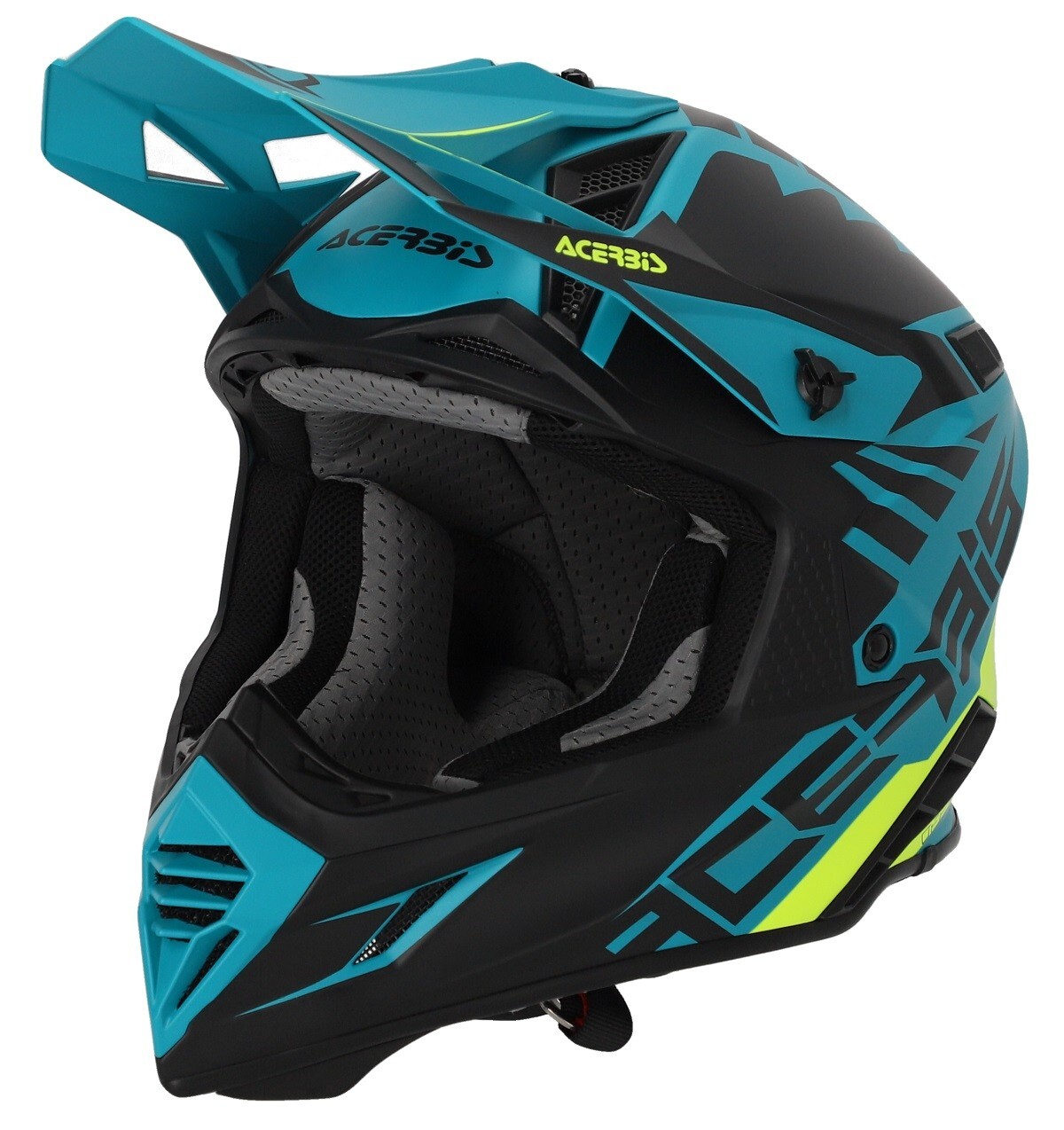 CASCO FIBRA HELMET MOTO CROSS ACERBIS X-TRACK 2206 VERDE ACQUA NERO OPACO TG S