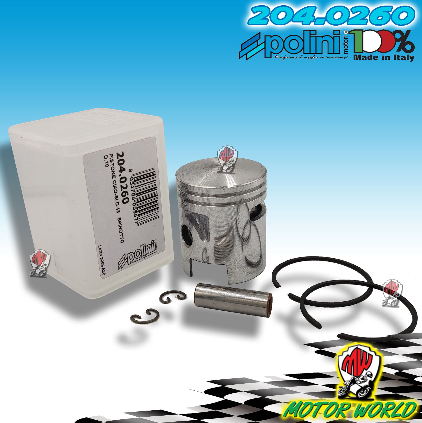 204.0260 PISTONE D.43 SPINOTTO D.10 POLINI GILERA : CBA