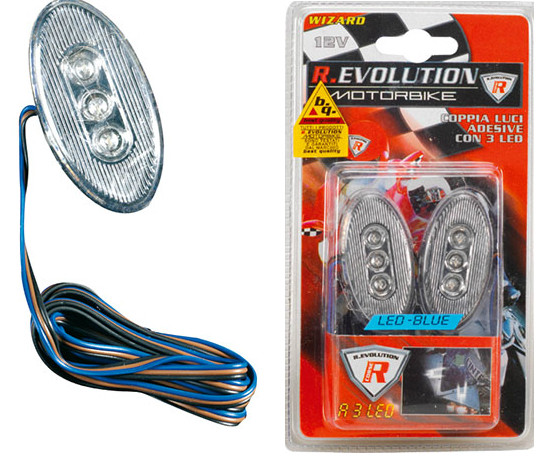 Coppia Luci Adesive con 3 LED WIZARD Rosso 12V per Moto Scooter Basso Consumo
