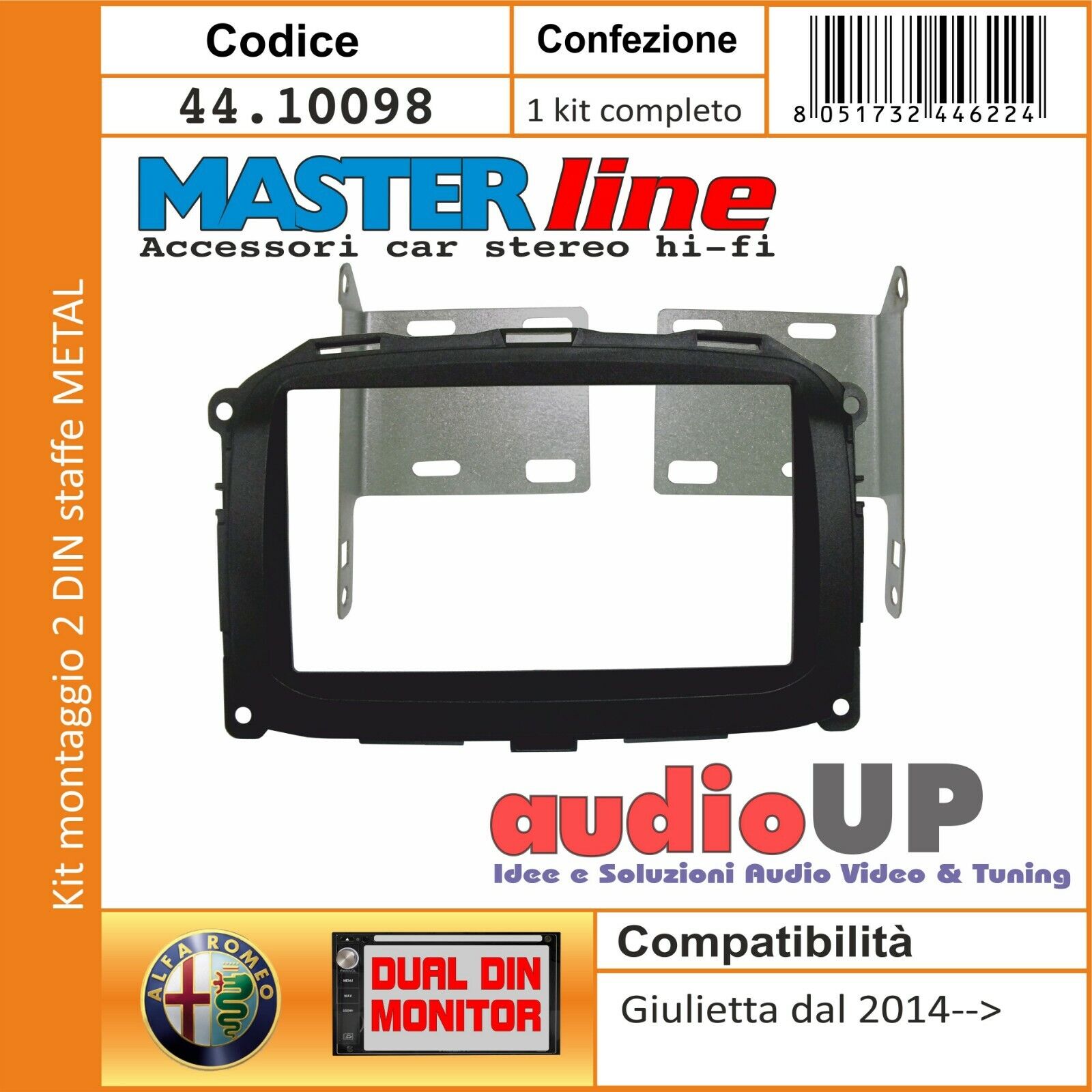 MASCHERINA AUTORADIO ADATTATORE 2 DIN ALFA ROMEO GIULIETTA DAL 2014 IN POI.