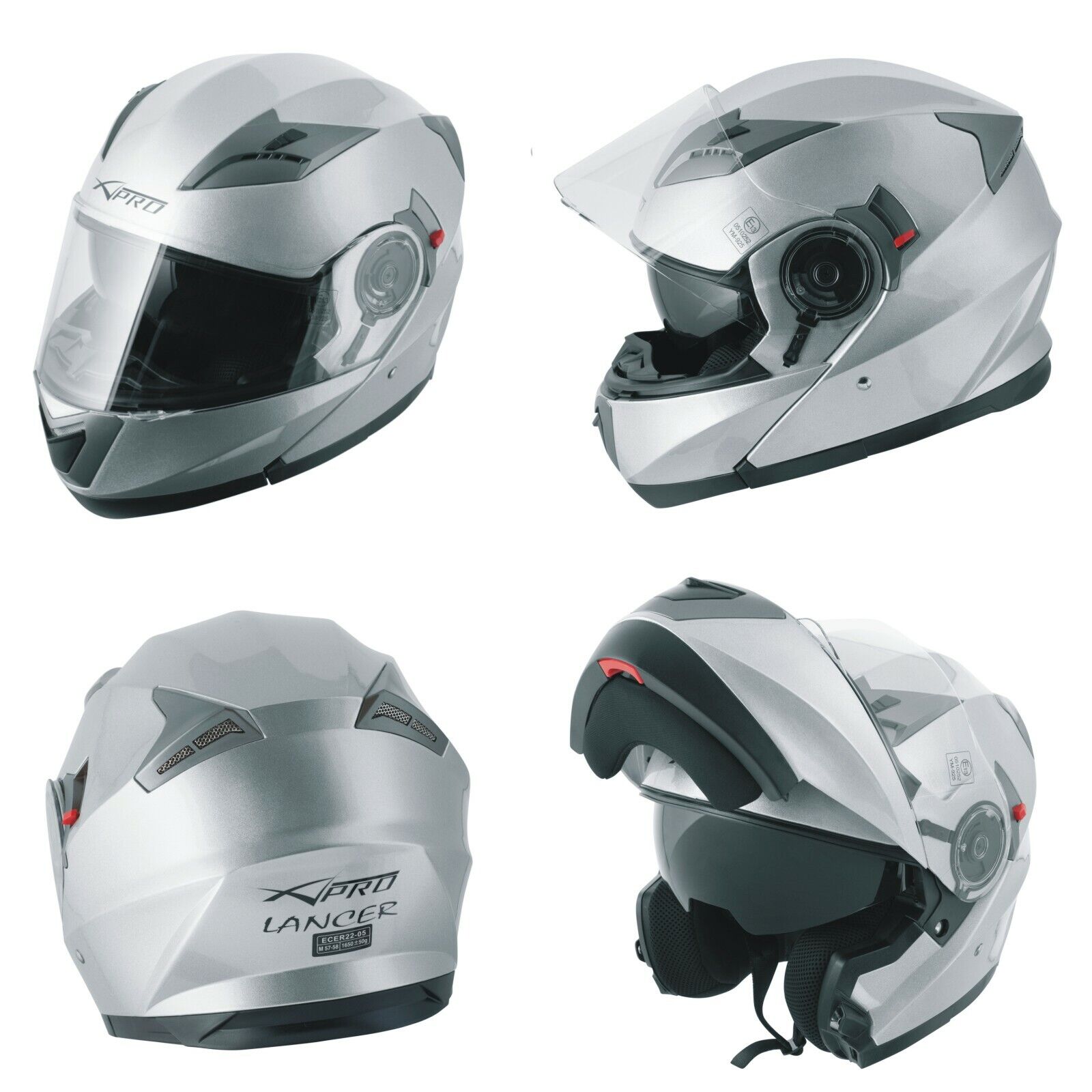 Motorbike Flip Up Sun Visor Helmet Motorcycle Jet Modular Silver S