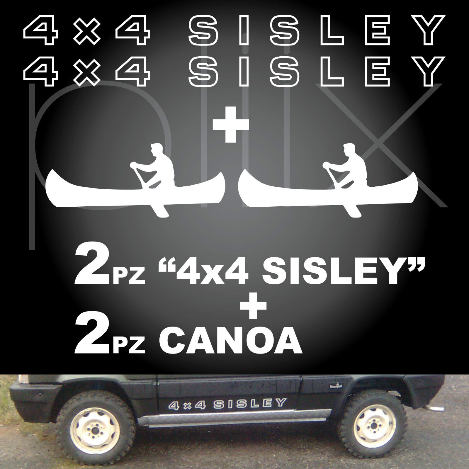 2 Adesivo Panda 4x4 Sisley + canoa bianco o colore a scelta  misura originale