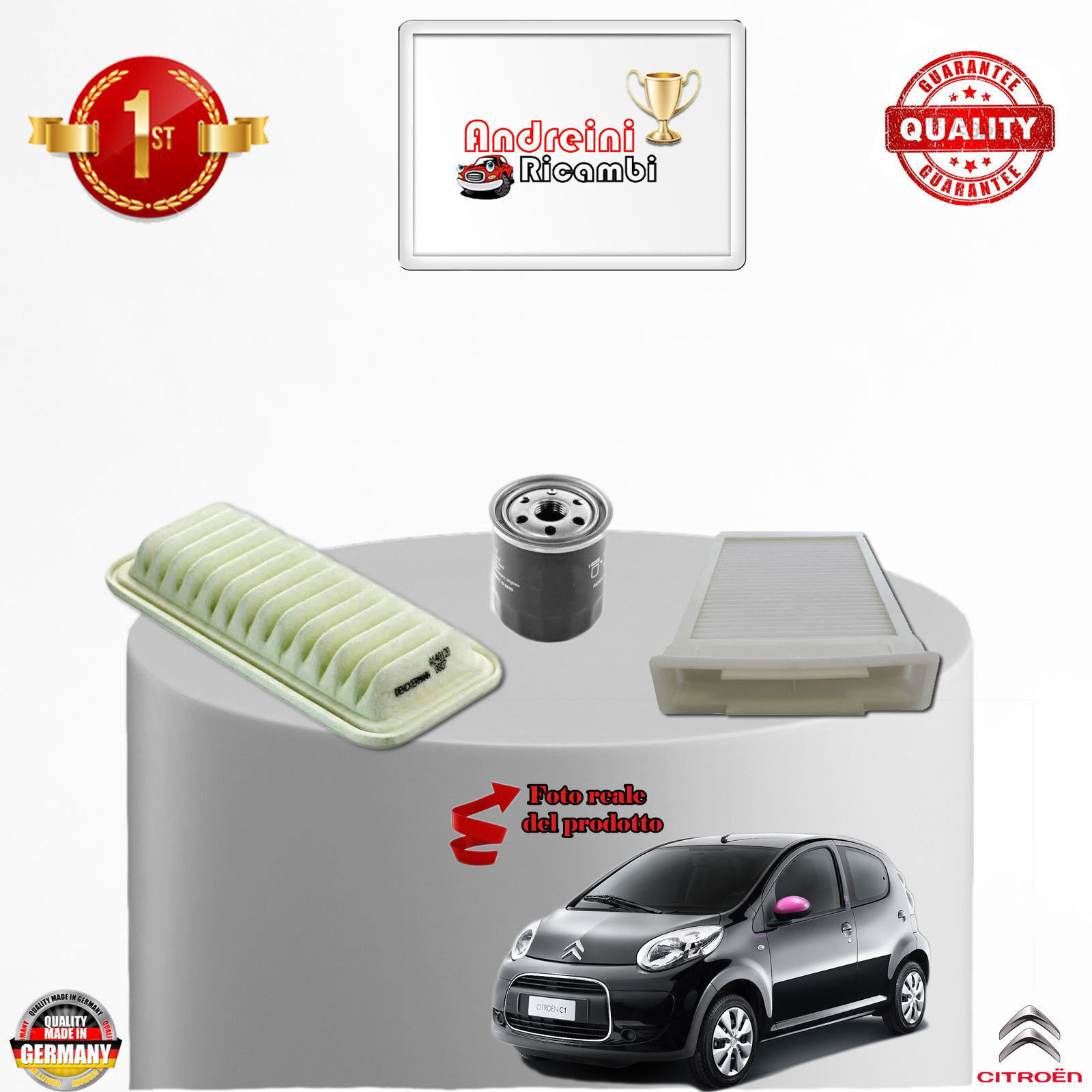 KIT TAGLIANDO 3 FILTRI CITROEN C1 1.0 BENZINA 50KW 68CV DAL 2005 ->