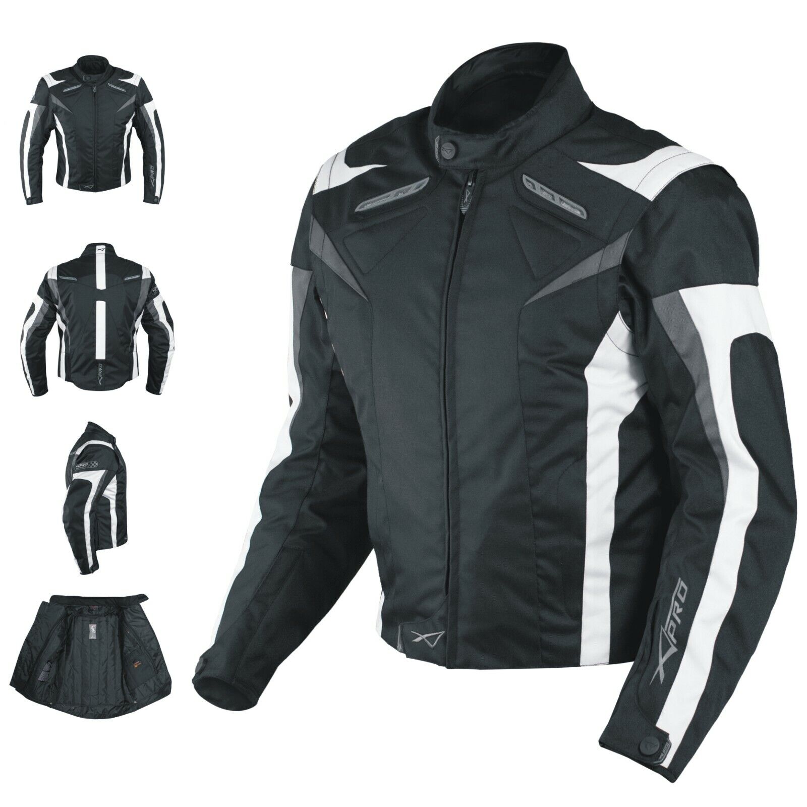 Motorcycle Jacket CE Armored Textile Motorbike Racing  Thermal Liner  White 3XL