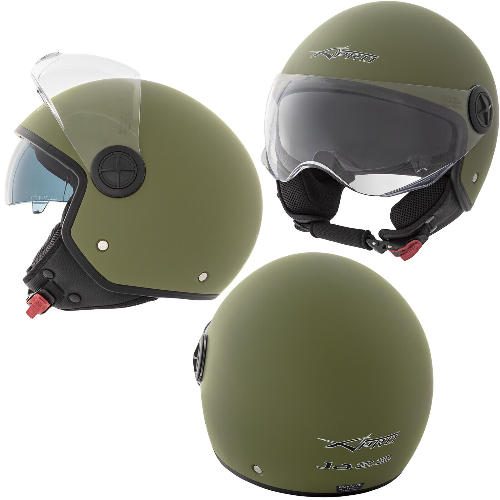 Jet Helmet Motorcycle Scratchproof Open Sun Visor ECE 22-06 Matt Green XL