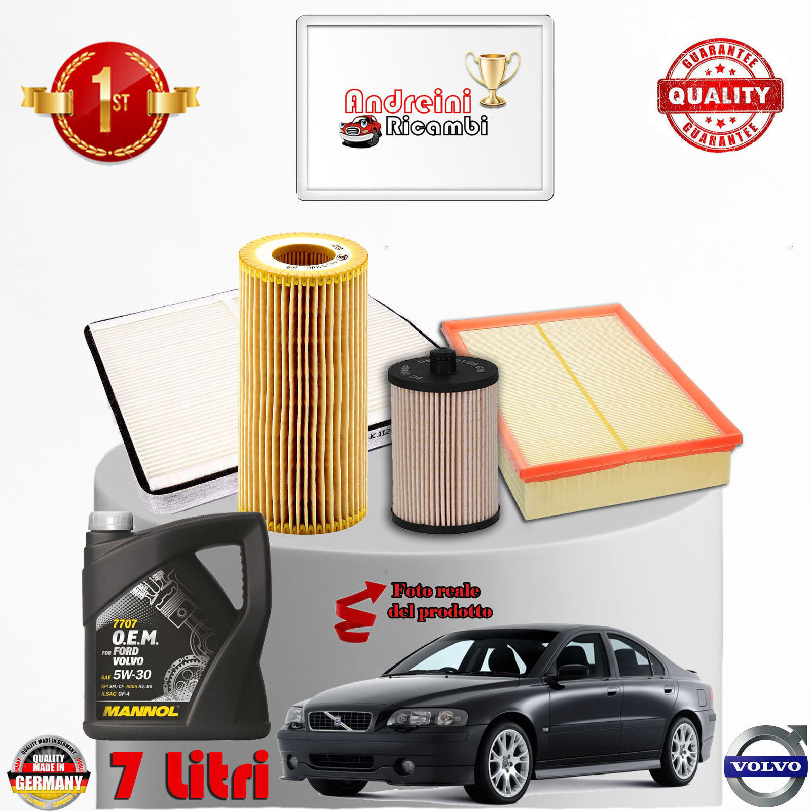 KIT TAGLIANDO 4 FILTRI + OLIO VOLVO S60 2.4 D5 120KW 163CV DAL 2001 -> 2010 KV43