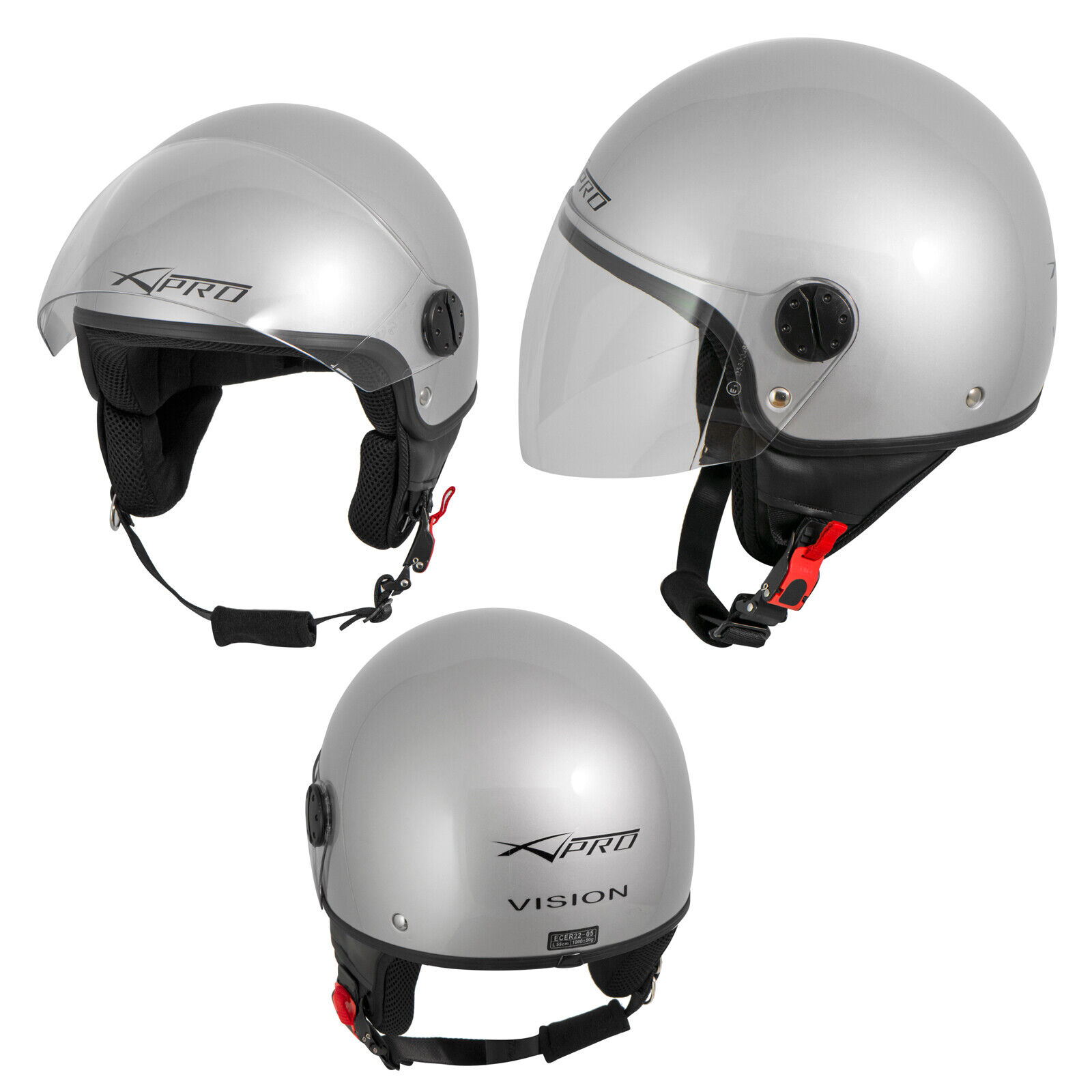Open Face Jet Helmet Moped Motorbike Scooter Antiscratch Visor Silver XS