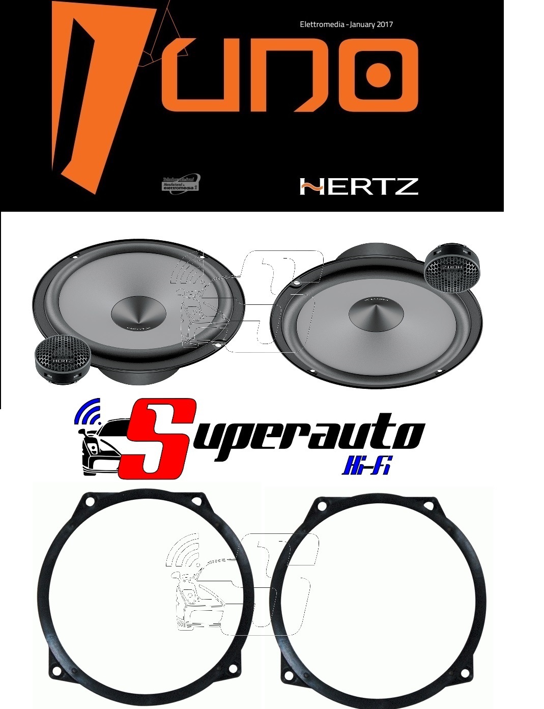 Hertz LINEA UNO K165 Altoparlanti 2 vie 165 mm + supporti casse MINI ANTERIORE