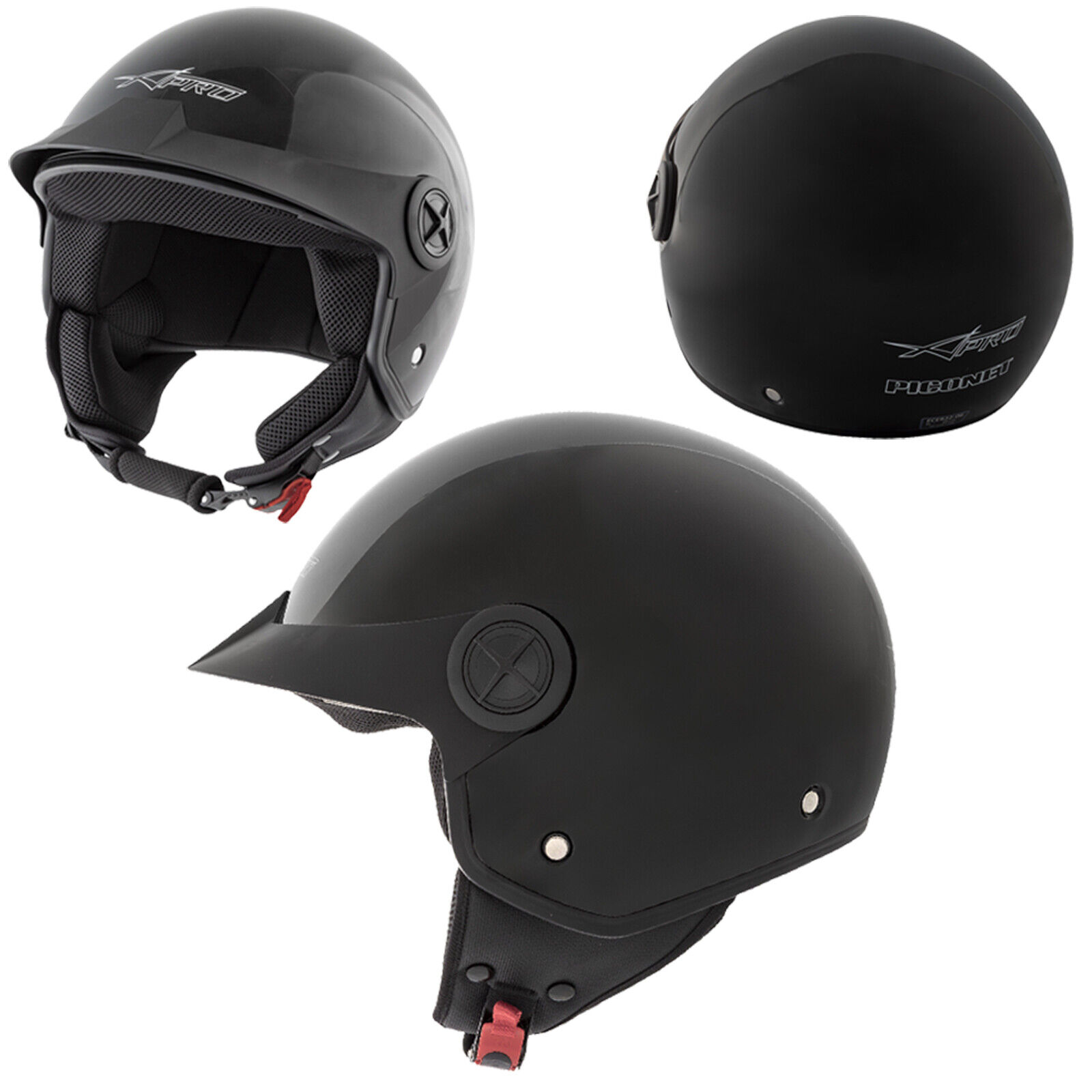 Peak Open Face Helmet Lid Motorbike Jet Scooter Quad A-Pro Polished Black M