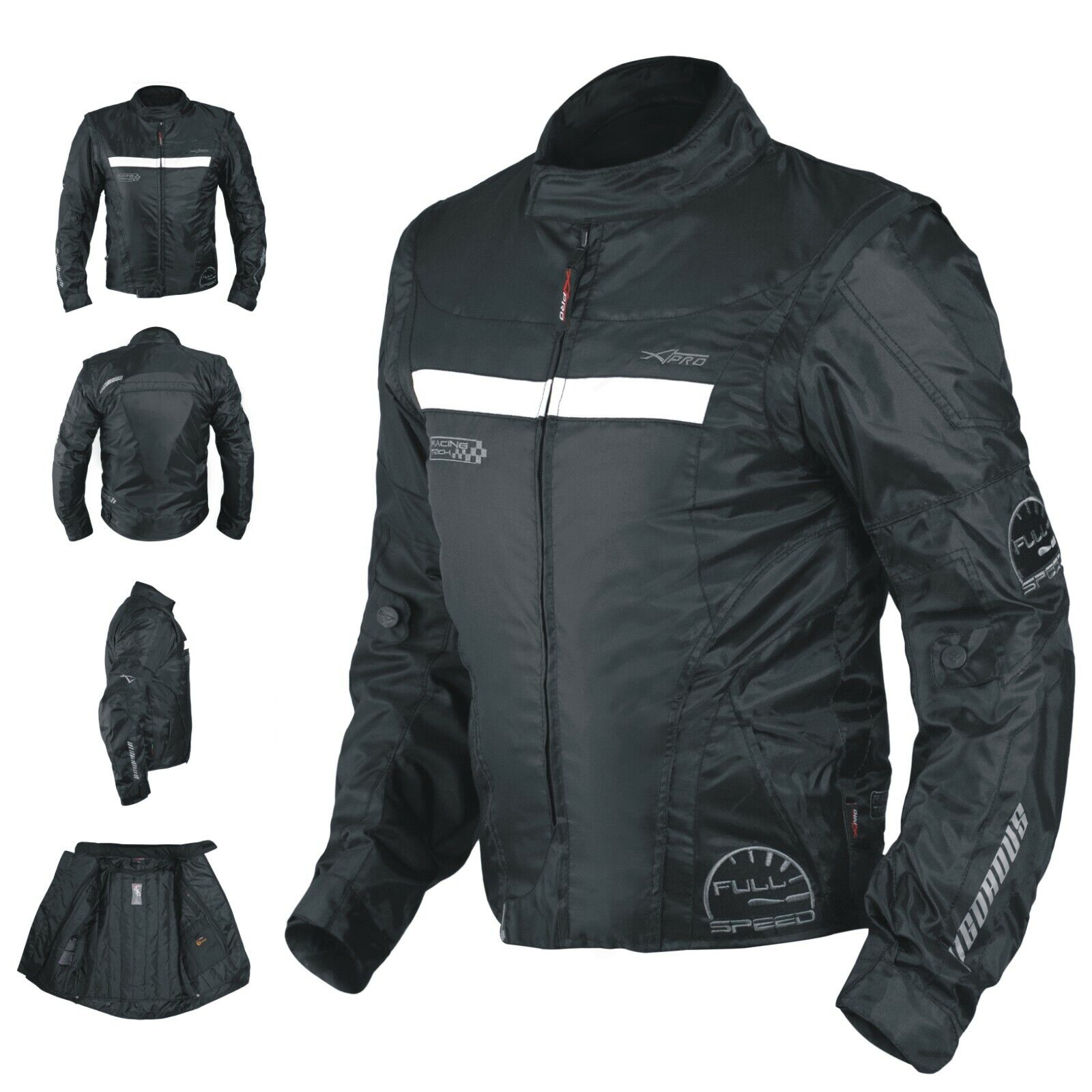 Mens Waterproof Textile Winter Motorcycle Motorbike Nylon Fabric Jacket Black L