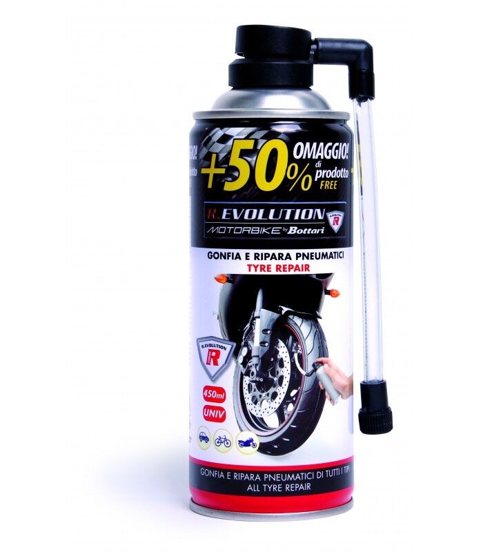 Gonfia e ripara pneumatici specifico per moto. Indispensabile bomboletta spray