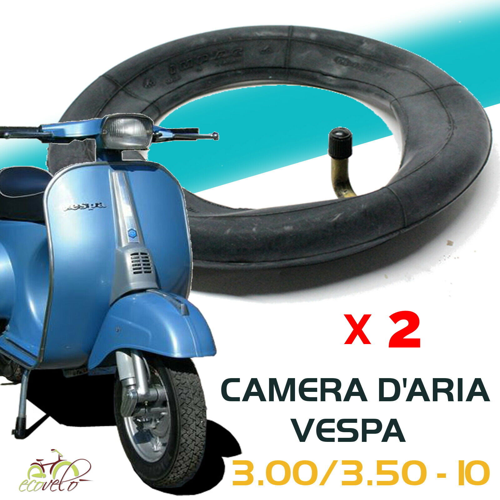2 X Camere d'aria 3.00/3.50-10 PIAGGIO VESPA 50/125/150 APE50 VALVOLA CURVA MOTO