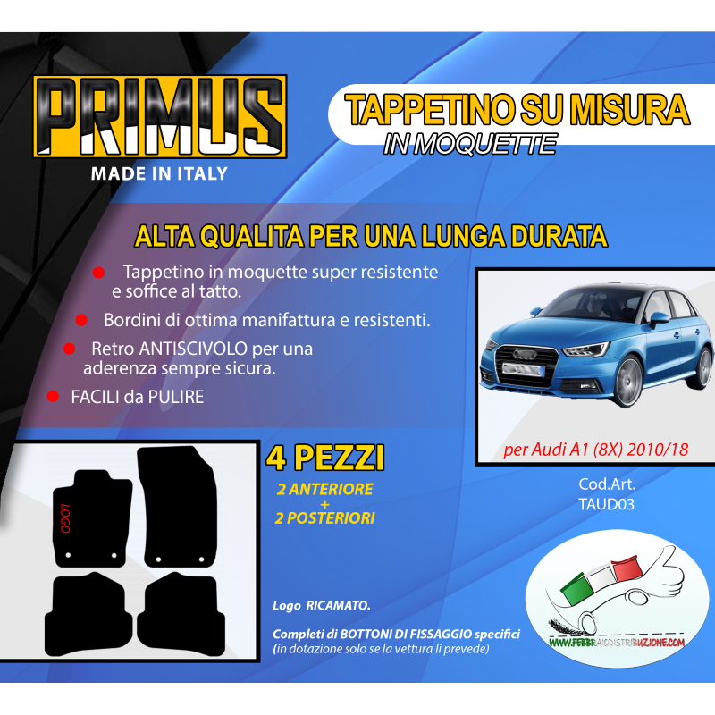 Tappeti Tappetini su misura MOQUETTE con BATTITACCO per Avdi A1 8X 09.2010-2018
