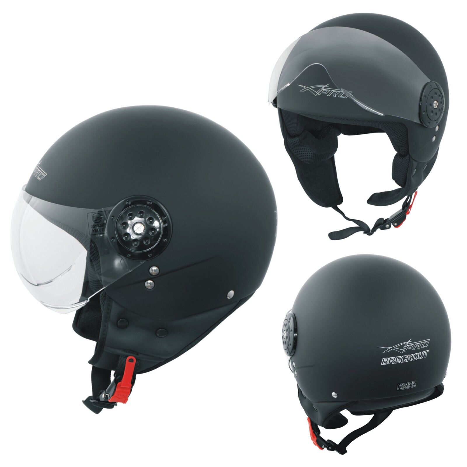 Jet Helmet Open Face Motorbike Scooter Custom Avio Clear Visor matt Black S