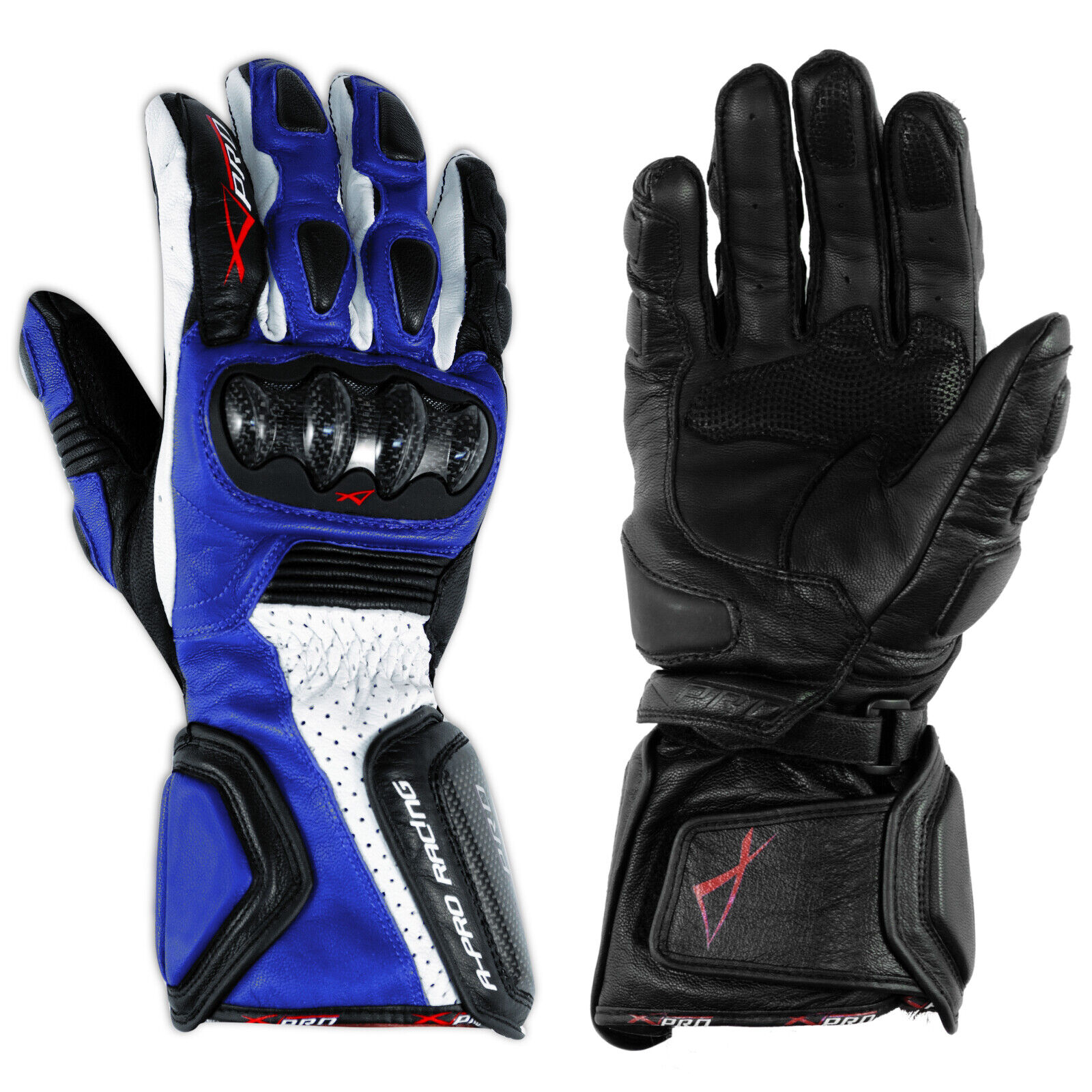 Motorcycle Motorbike Racing Sports Leather Riding Gloves Protection Blue XL