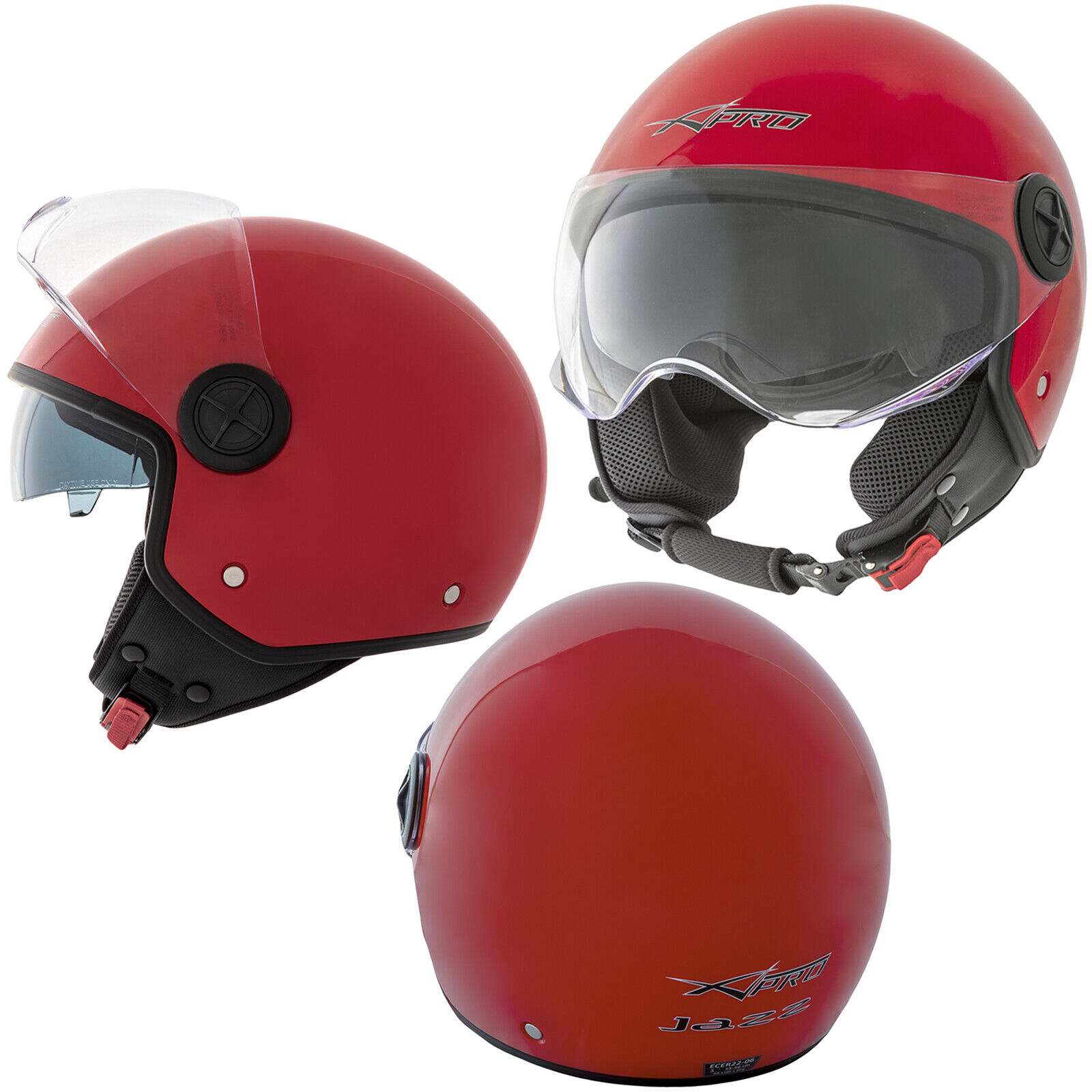 Jet Helmet Motorcycle Open Sun Scooter Scratchproof Visor ECE 22-06 Red L