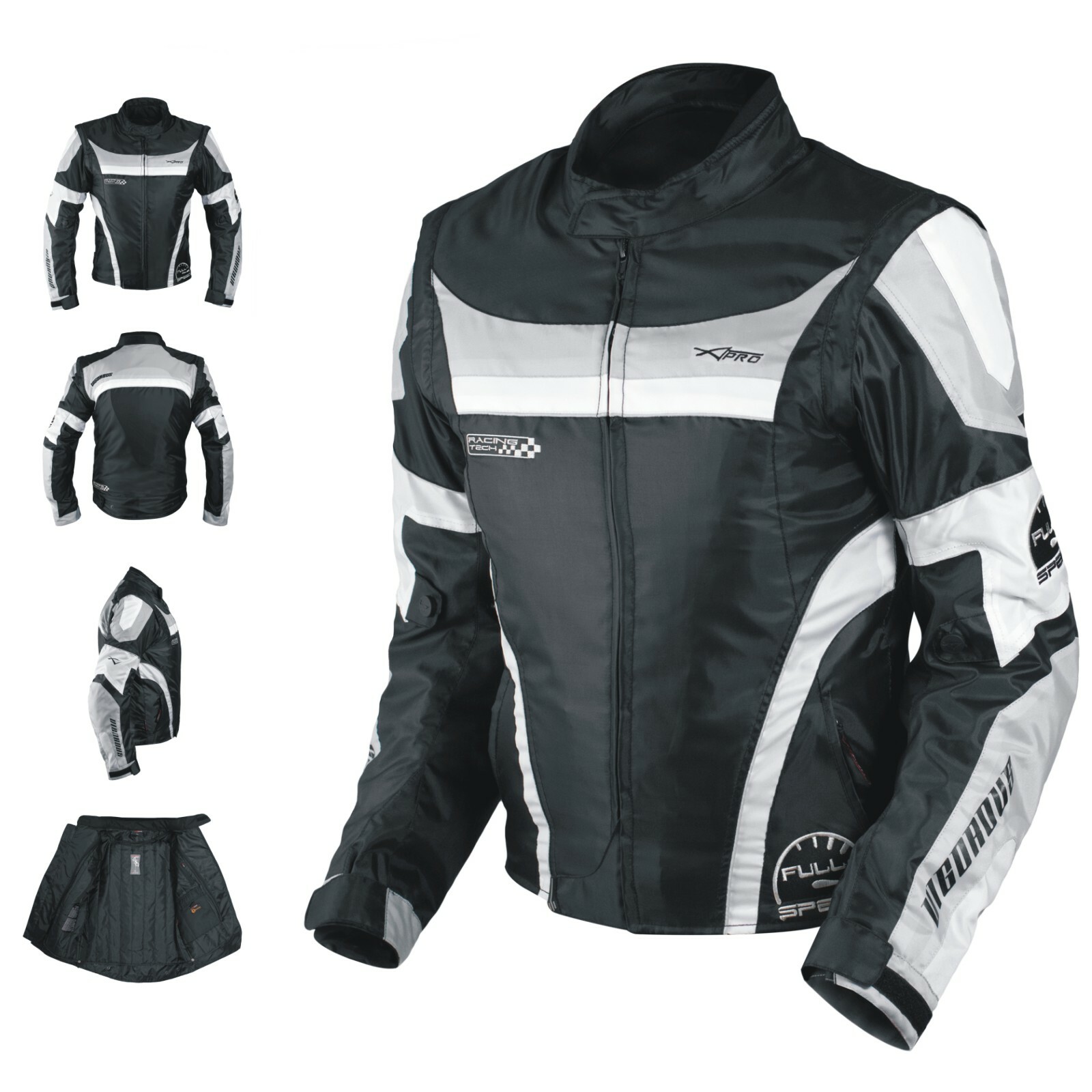 Mens Waterproof Textile Winter Motorcycle Motorbike Nylon Fabric Jacket Grey XL