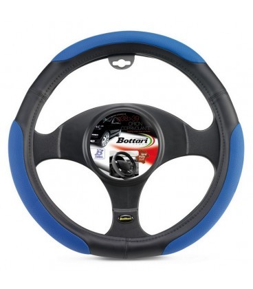 COPRIVOLANTE IN PELLE NERA "ORION" 37-39 CM CON IMPUGNATURE BLU PER AUTO