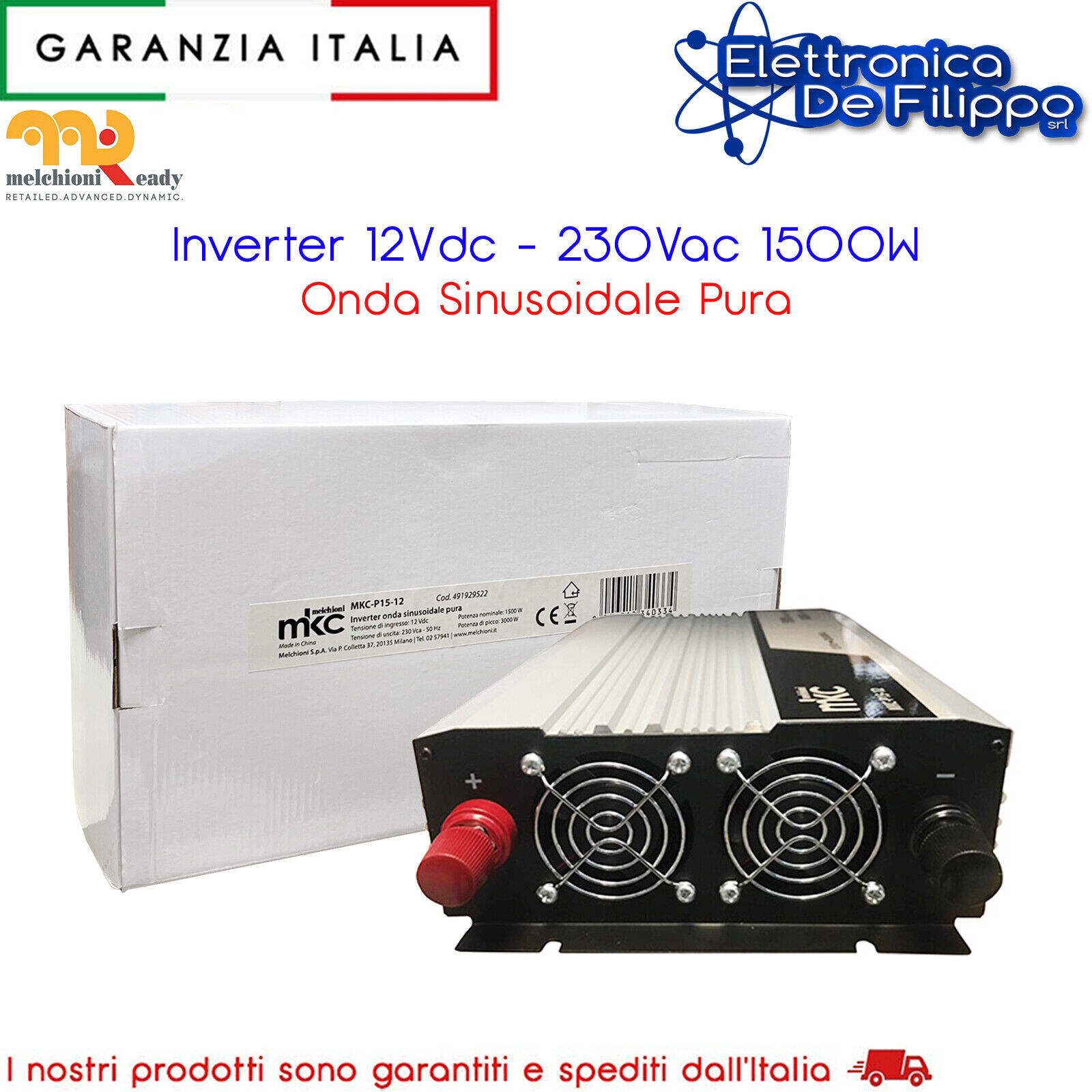 Inverter 12Vdc - 230Vac 1500W Onda Sinusoidale Pura