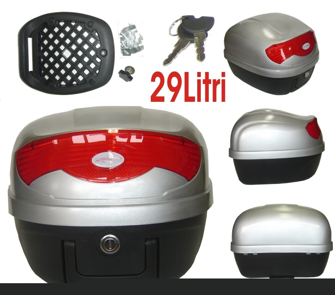 Universal Motorcycle Motorbike Scooter Rear Luggage Topcase Topbox 29 lt Silver