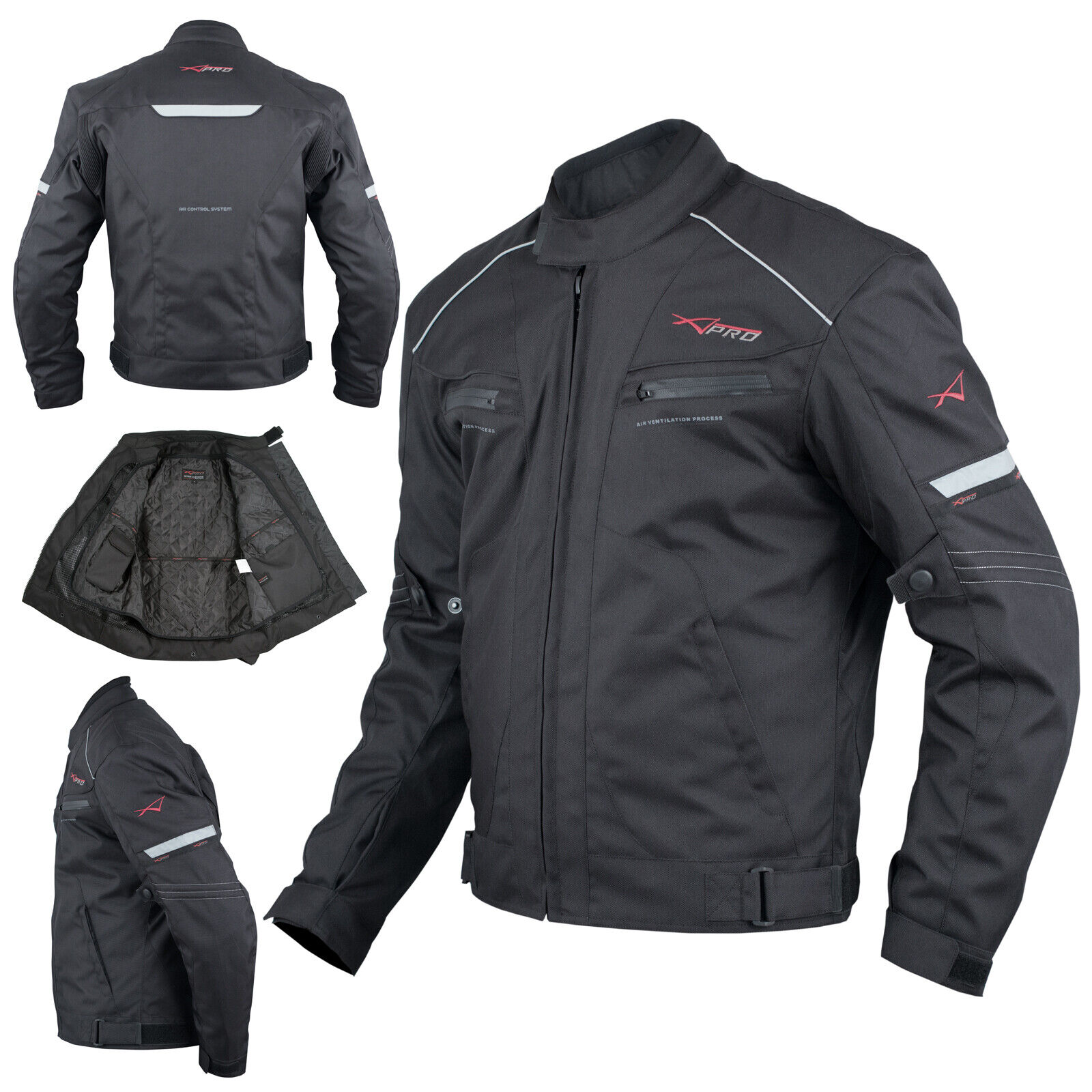 Motorcycle Motorbike Textile Sport Jacket Armour CE Waterproof Black 2X