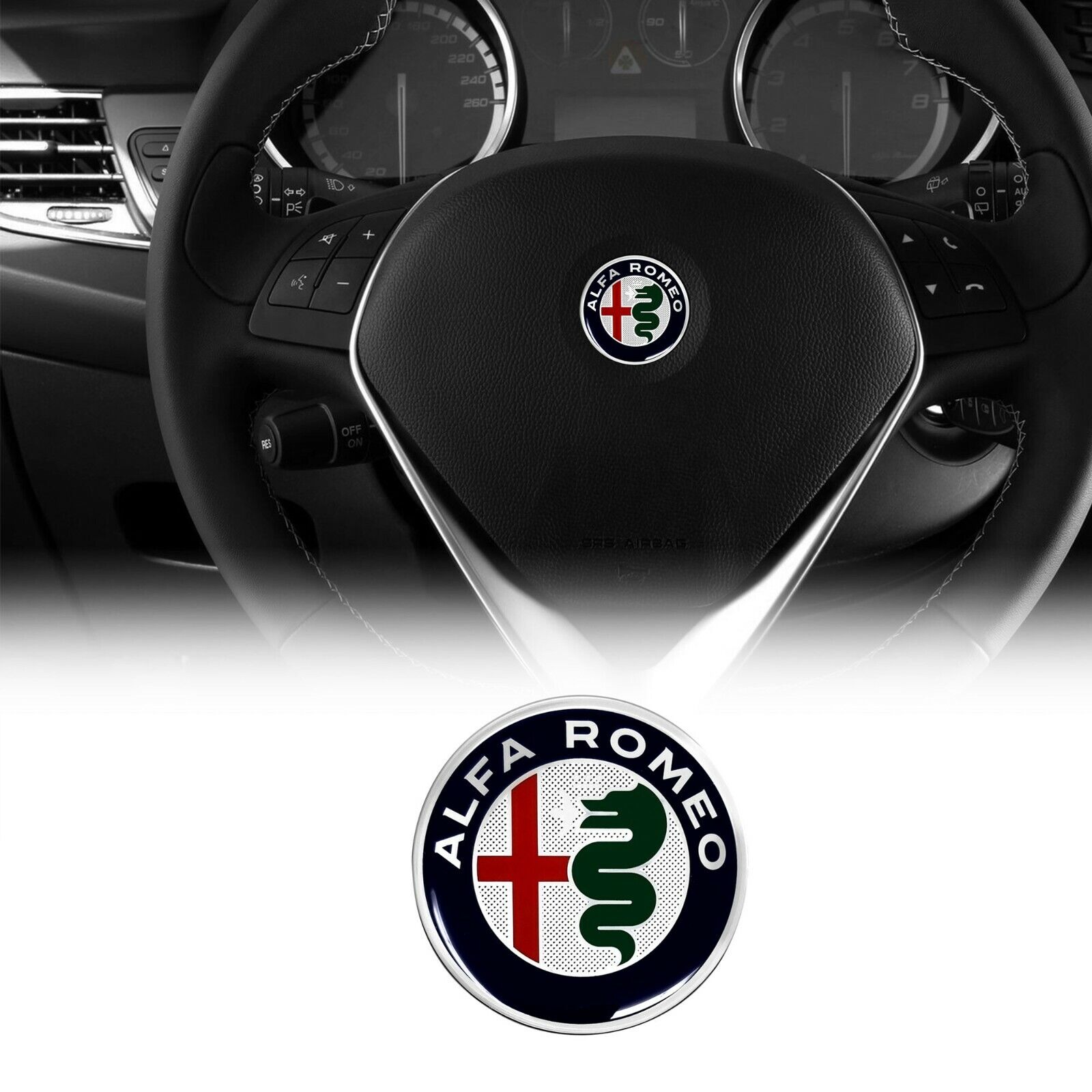 Alfa Romeo Adesivo 3D Logo per Volante, Diametro 40 mm