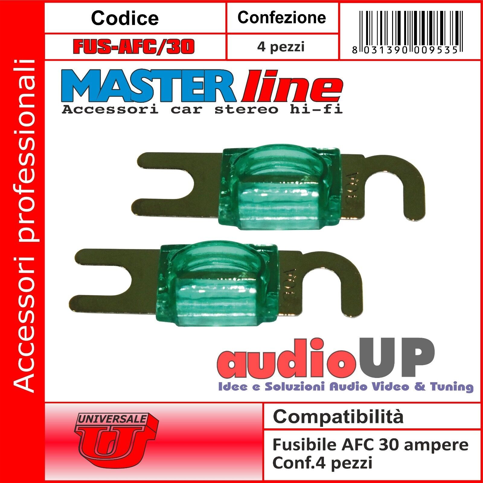FUSIBILE AFC 30A LAMELLARE PROTEZIONE AMPLIFICAZIONE HI FI. FUSIBILI MASTERLINE