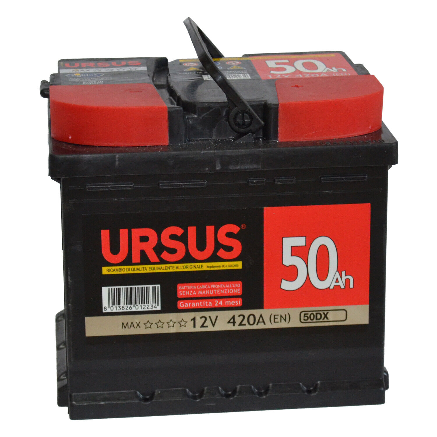 Batteria auto Ursus 50 Ah Dx 12V pronta all’uso con maniglia 20.5x17.5x19 cm