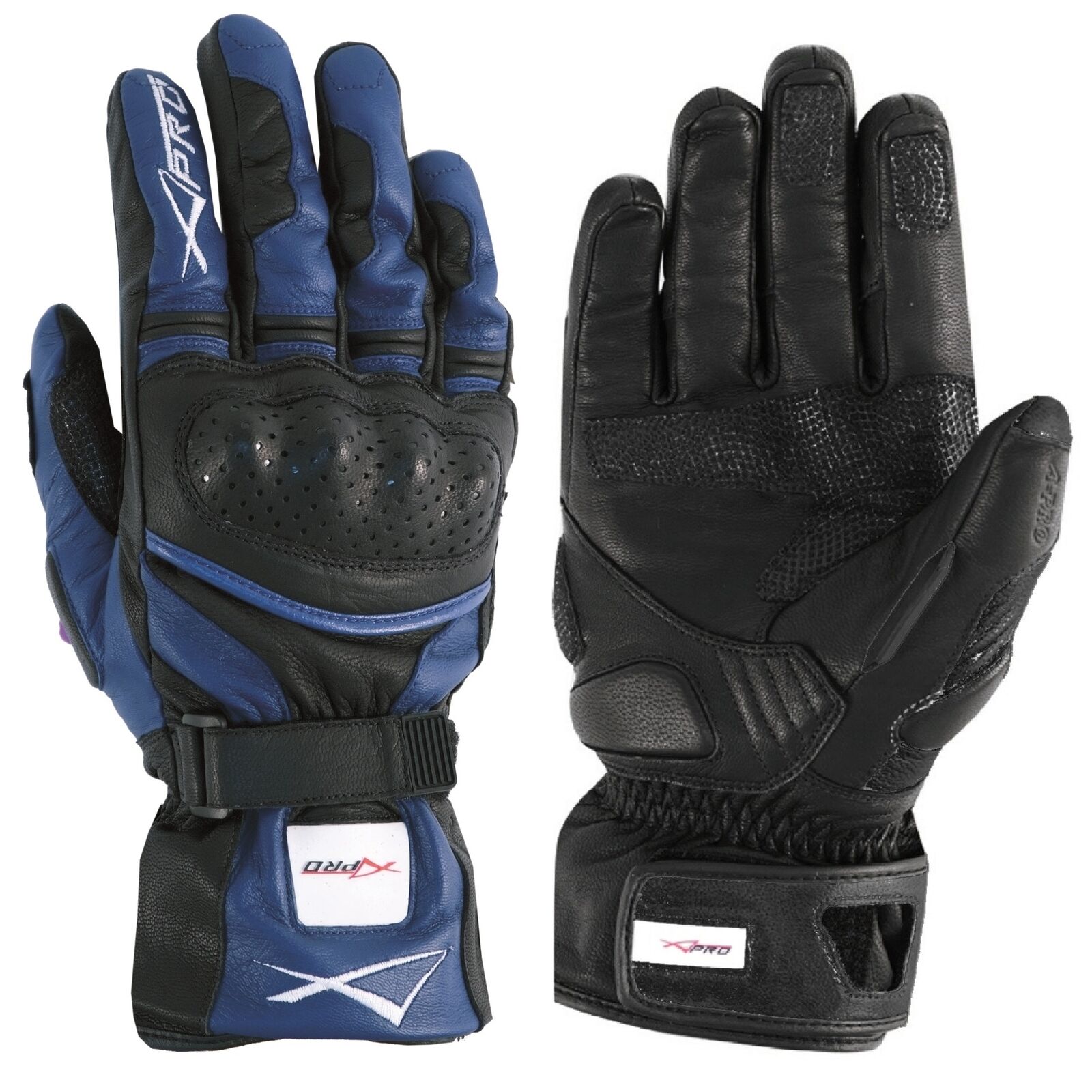 Protective Touring Racing Leather Motorcycle Motorbike Gloves Blue XL