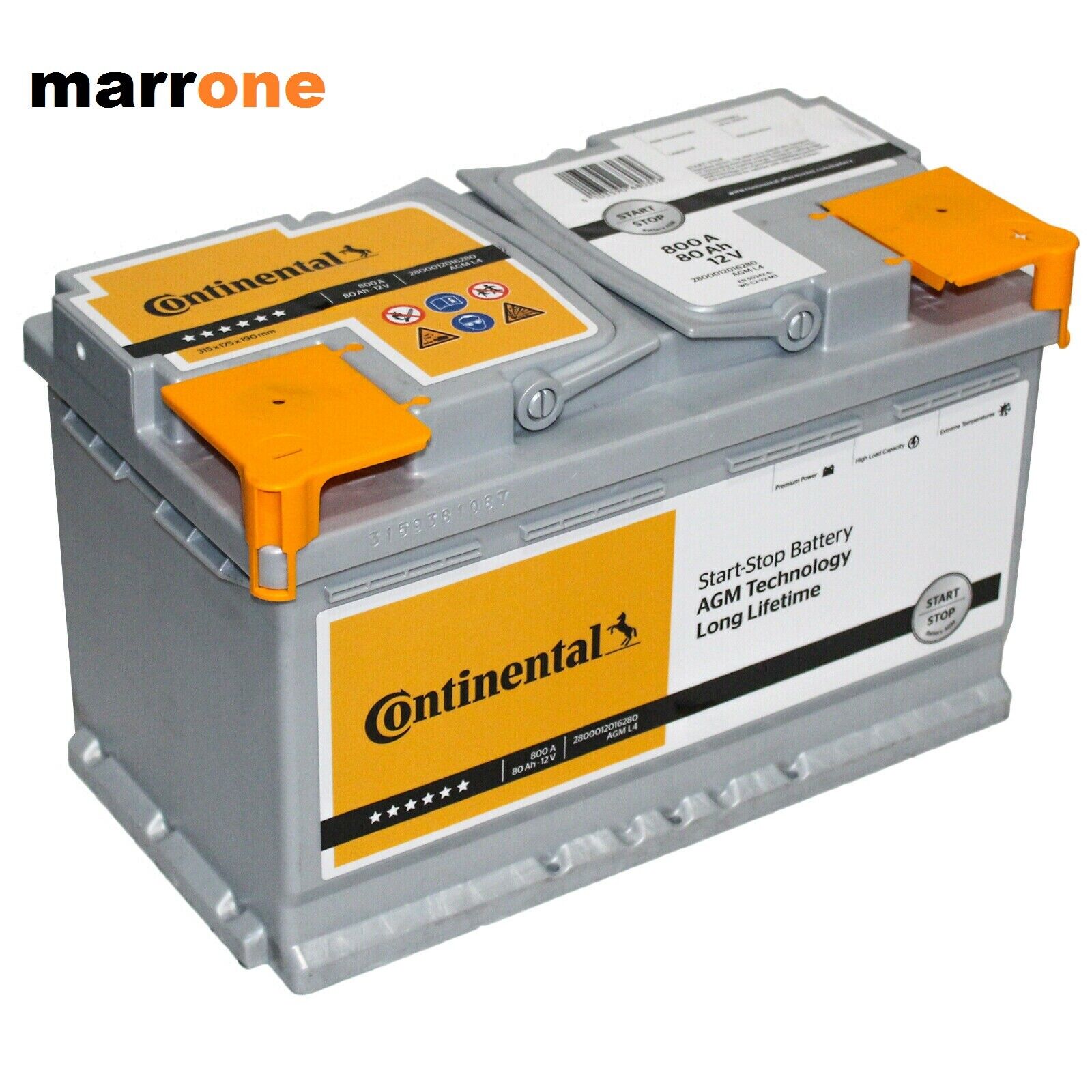 BATTERIA CONTINENTAL PER AUTO AGM Start&Stop 80Ah 800A 12V = Fiamm VR800 EK800