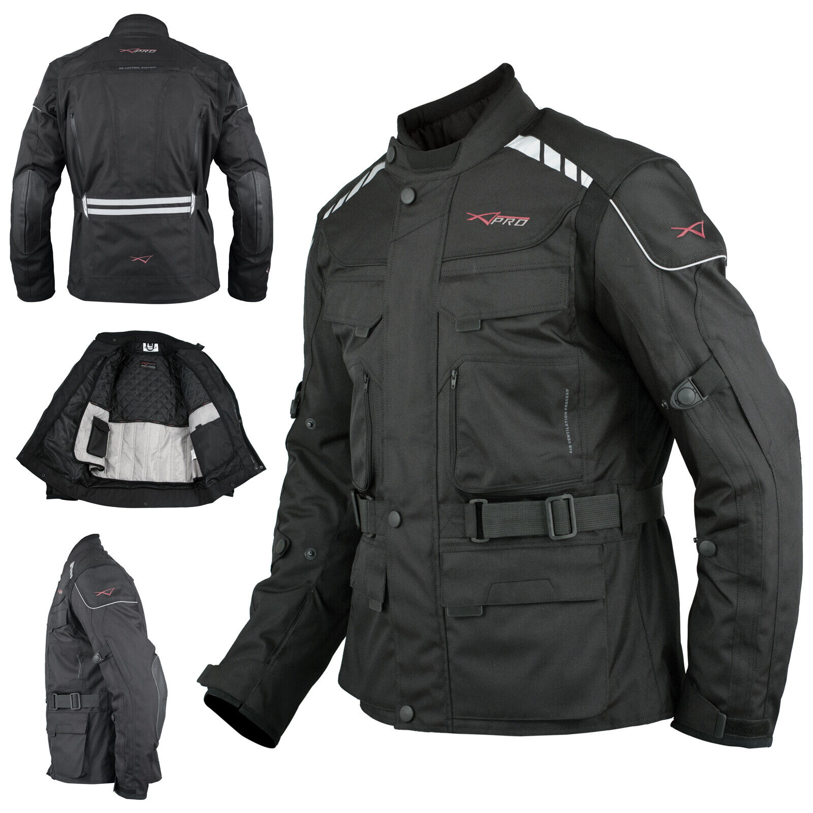 Textile Jacket Motorcycle Motorbike Armour CE Breathable Waterproof Black L
