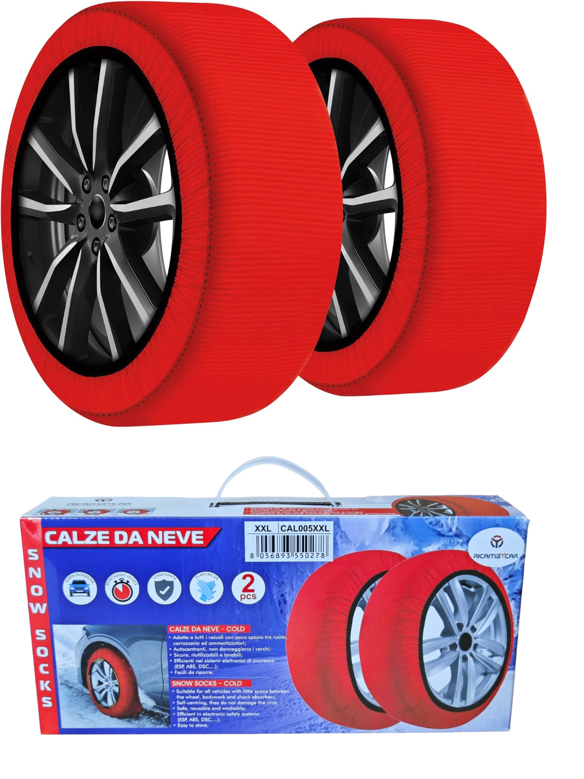 Calze da Neve, Tg XXL, omologate Italia EN 16662-1 Montaggio rapido Taglia XXL