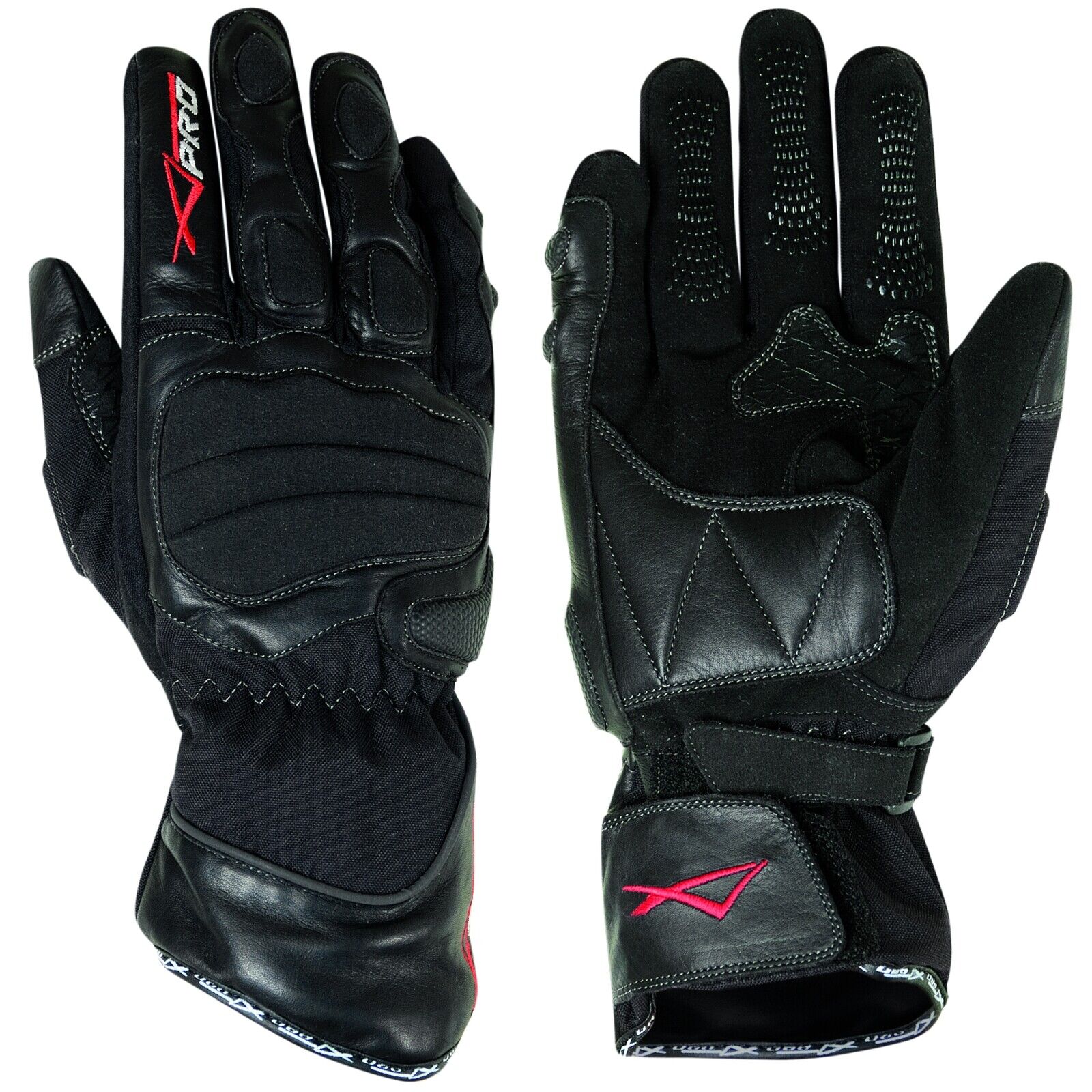 Textile leather Gloves Waterproof Thick Padding Motorbike Motorcycle  Black XL