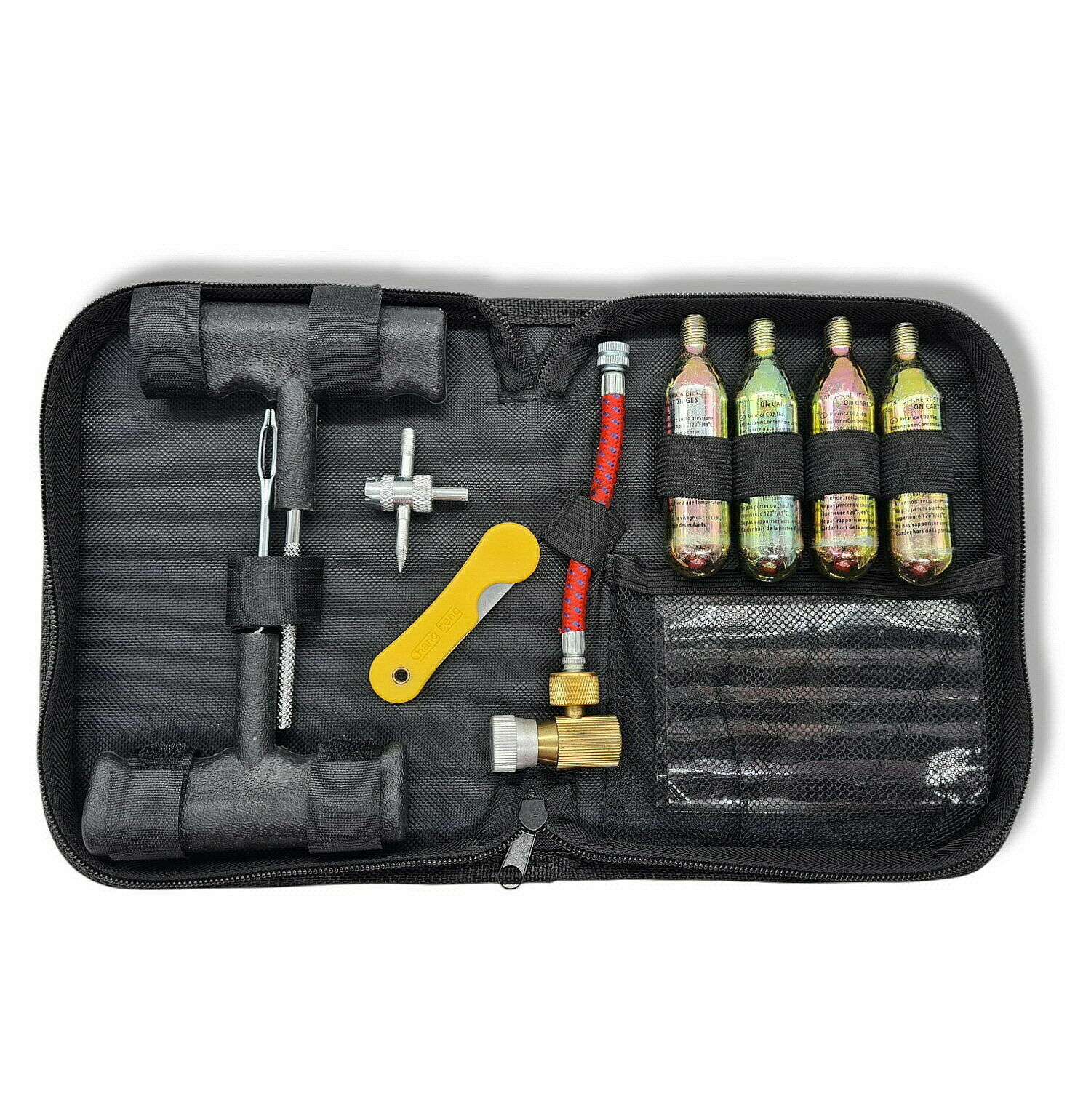 KIT RIPARAZIONE PNEUMATICO JBM PER BICI MOTO CARTUCCE ARIA COMPRESSA KIT