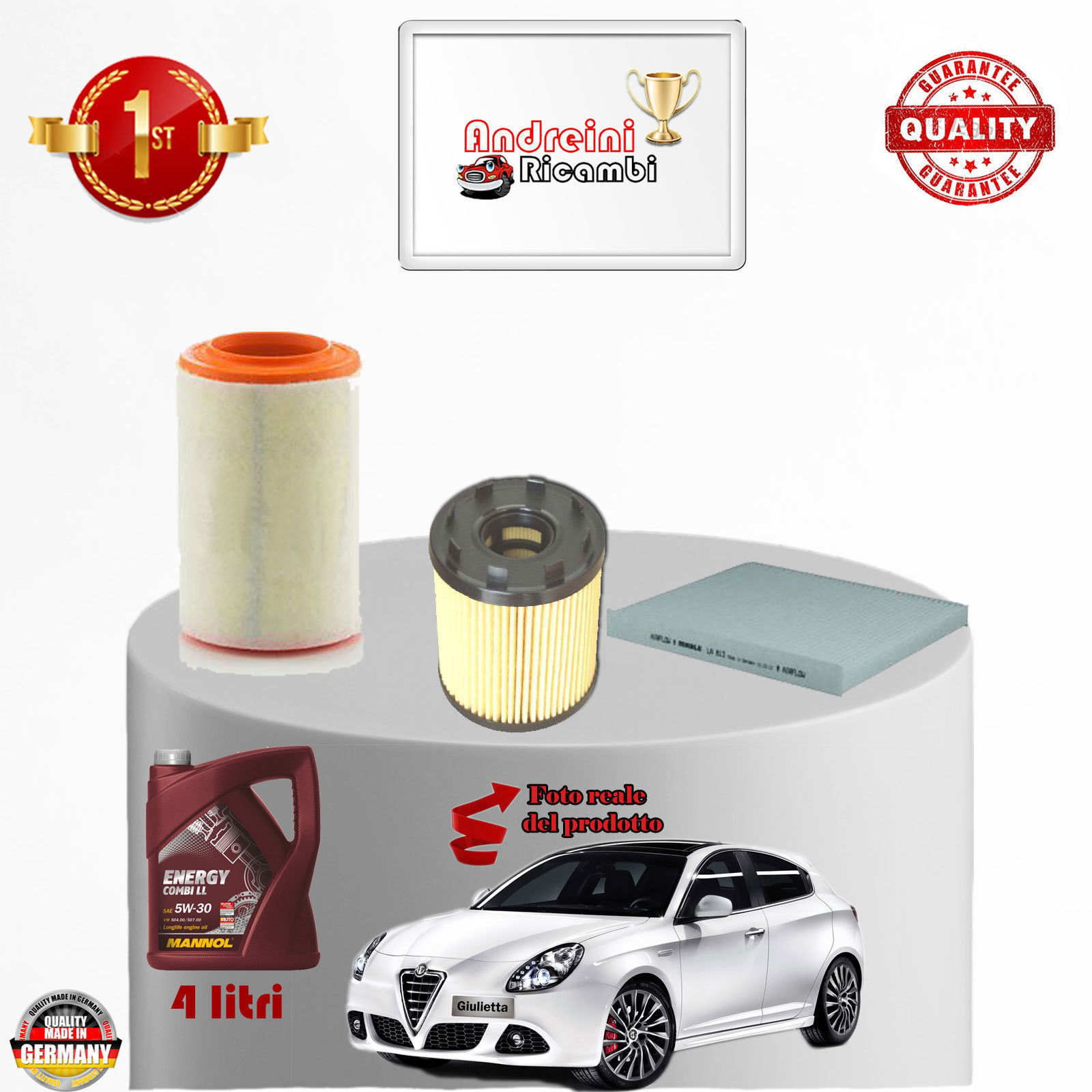 KIT TAGLIANDO FILTRI + OLIO ALFA ROMEO GIULIETTA 1.4 TB 88KW 120CV DAL 2010 ->