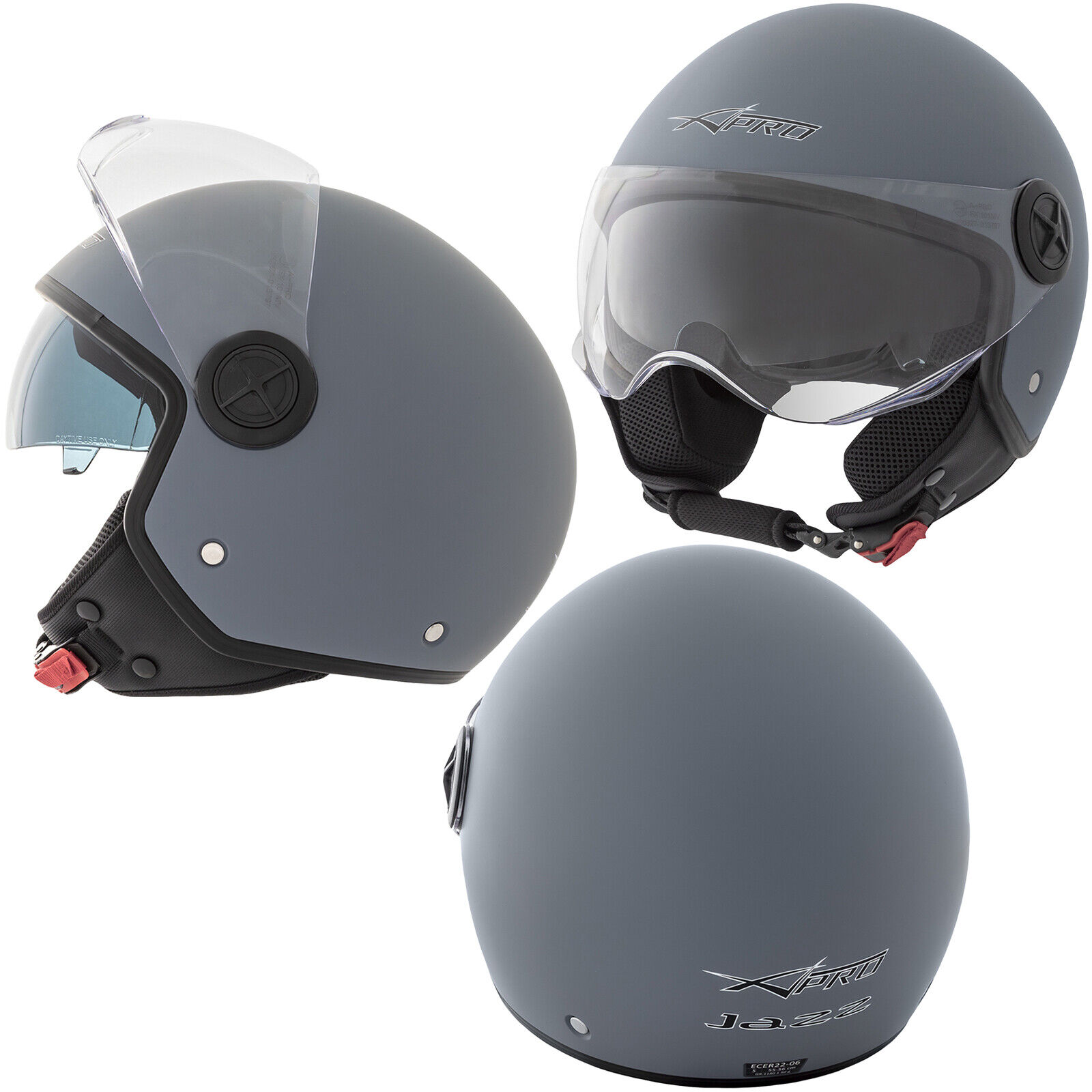Jet Helmet Motorcycle Open Sun Visor Scratchproof ECE 22-06 Matt Grey XXL