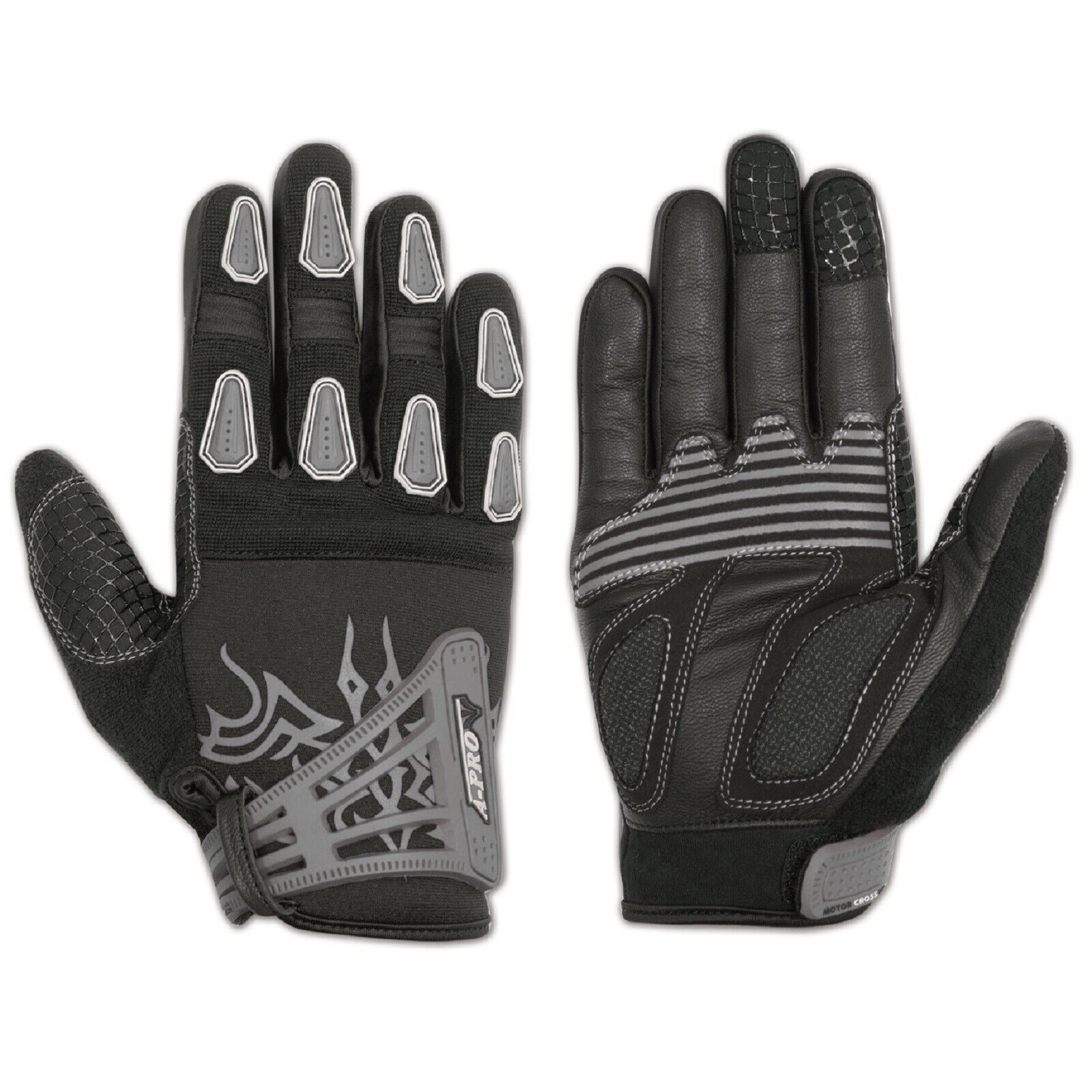 Off Road MTB Cross Motorcycle Motorbike Leather Textile Sport Gloves Grey 3XL