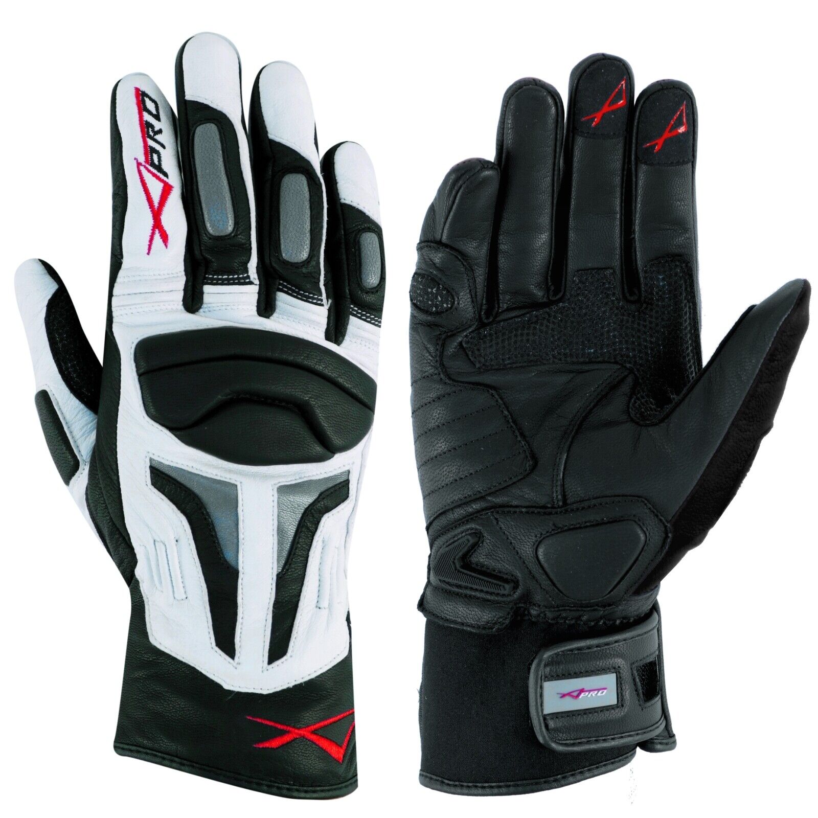 Summer leather sport Padded Gloves Scooter Motorcycle Motorbike Biker Silver L