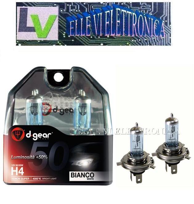 4-12 D-GEAR Coppia Lampade Auto Moto Effetto Xenon H4 SUPER + 50% 12V 4000 K