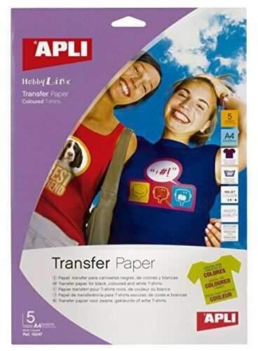 Apli 10247 Confezione 5 Fogli Carta di Trasferimento Termica Inkjet (r7w)